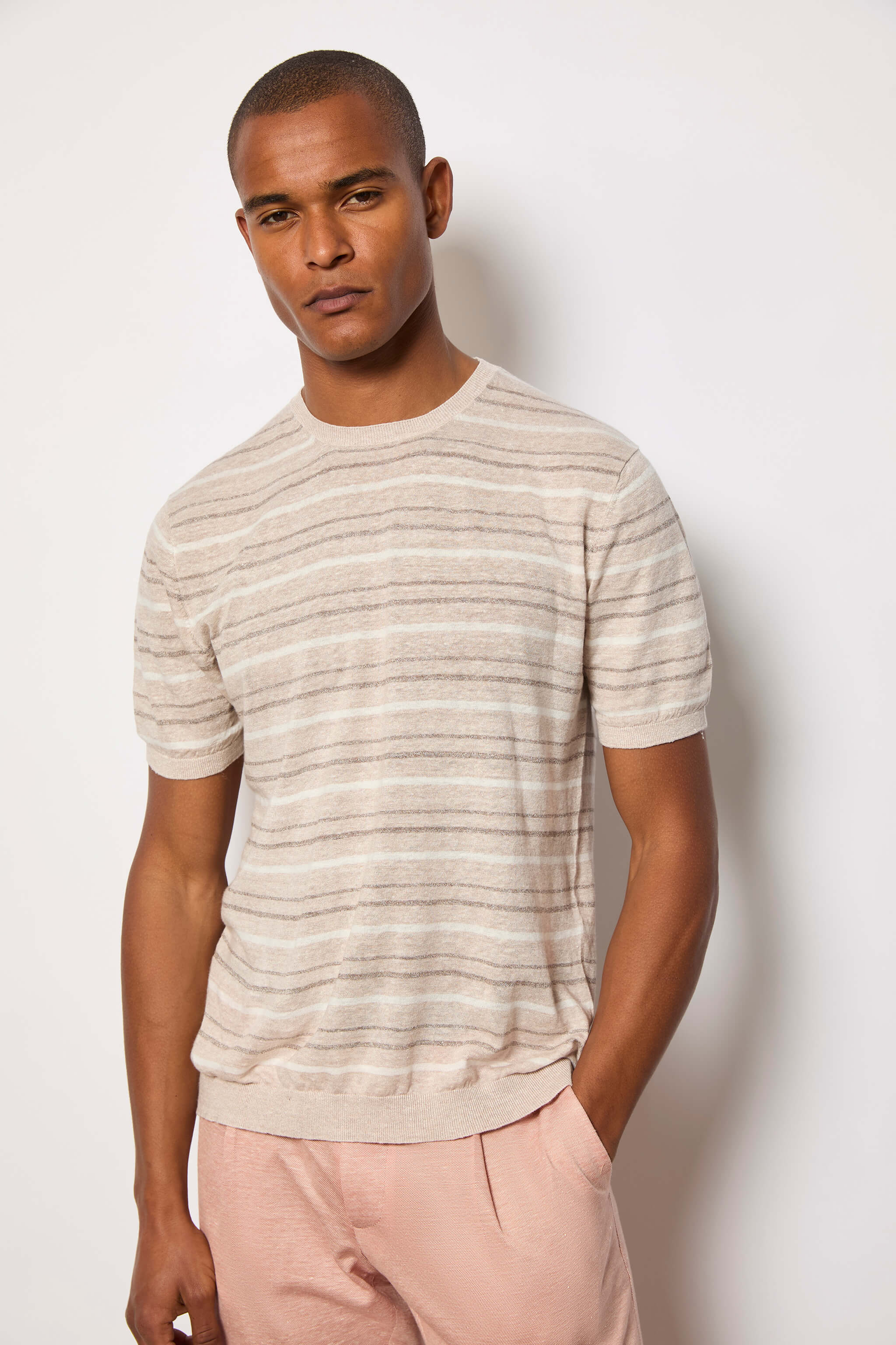 Maglia manica corta a righe in cotone