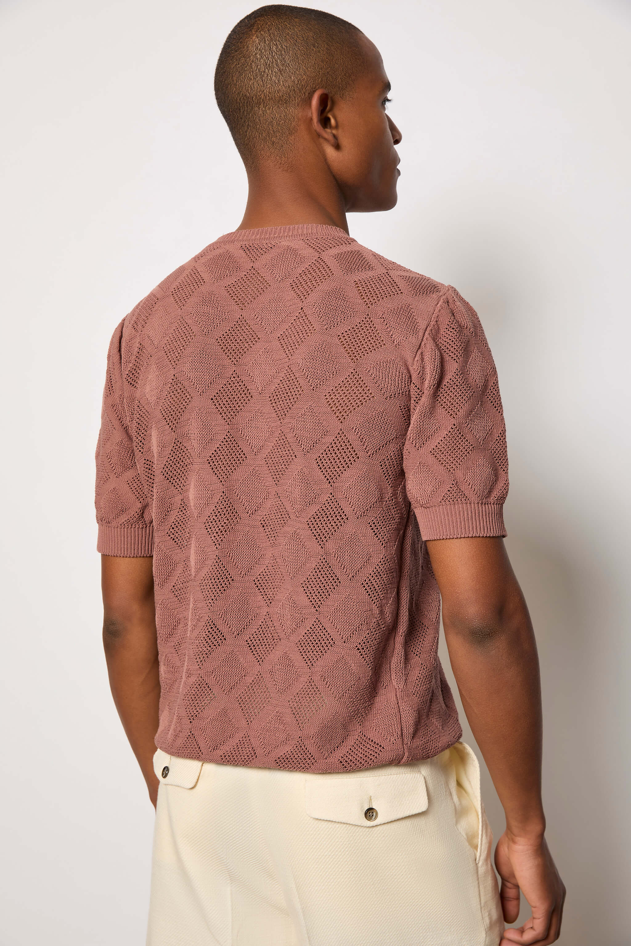 Maglia manica corta traforata bordeaux - Image 2