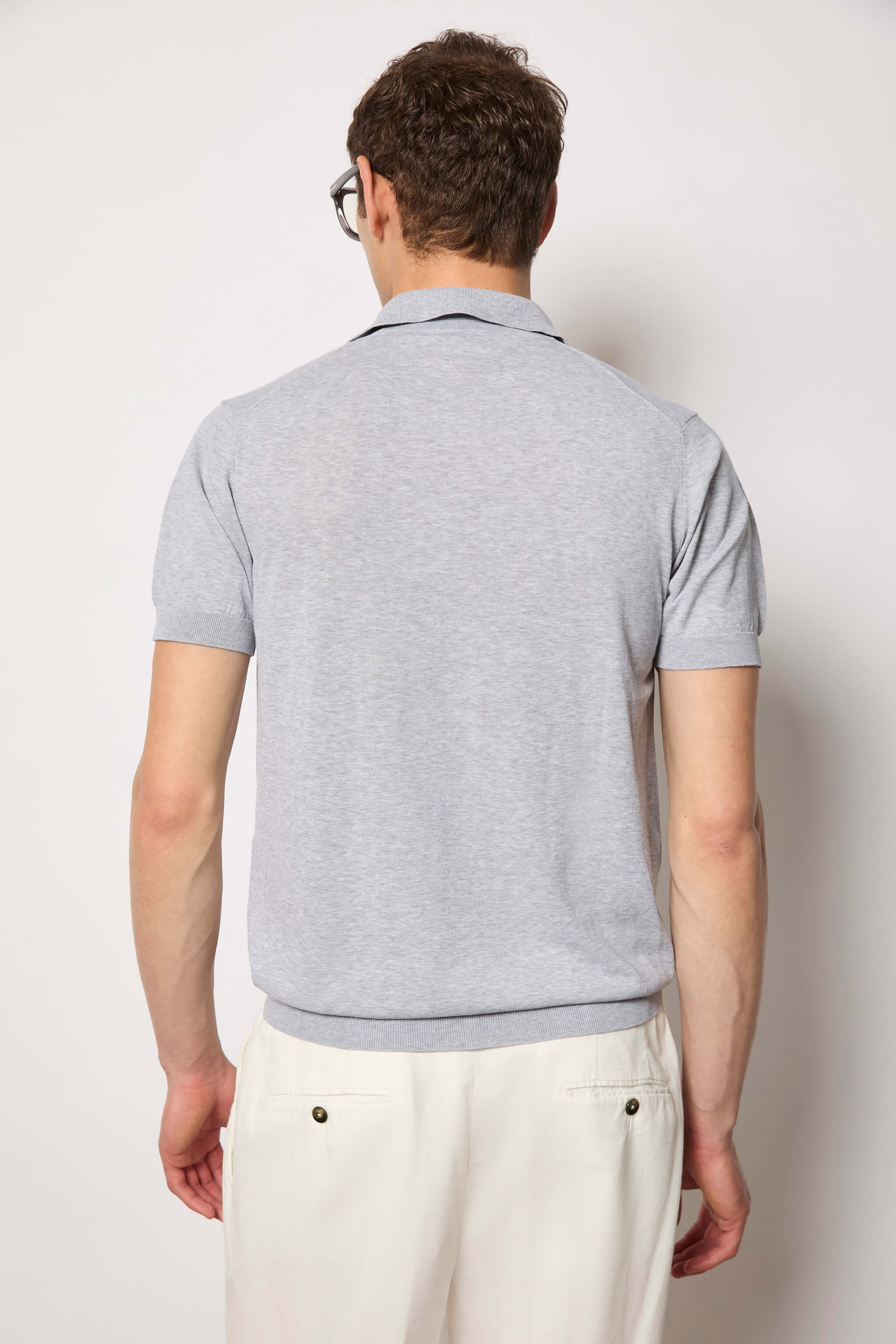 Polo in maglia grigio melange - Image 2