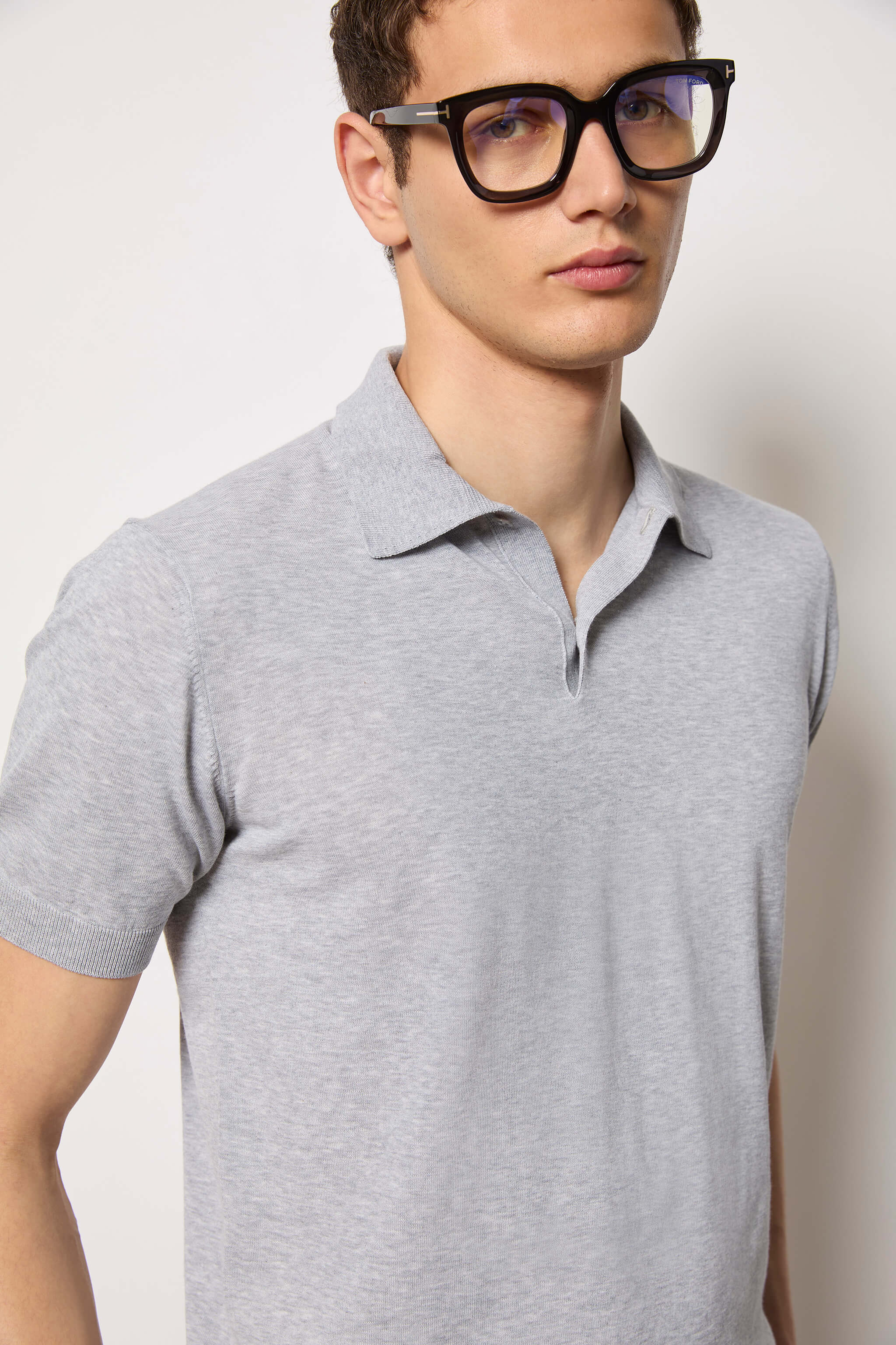 Polo in maglia grigio melange - Image 3