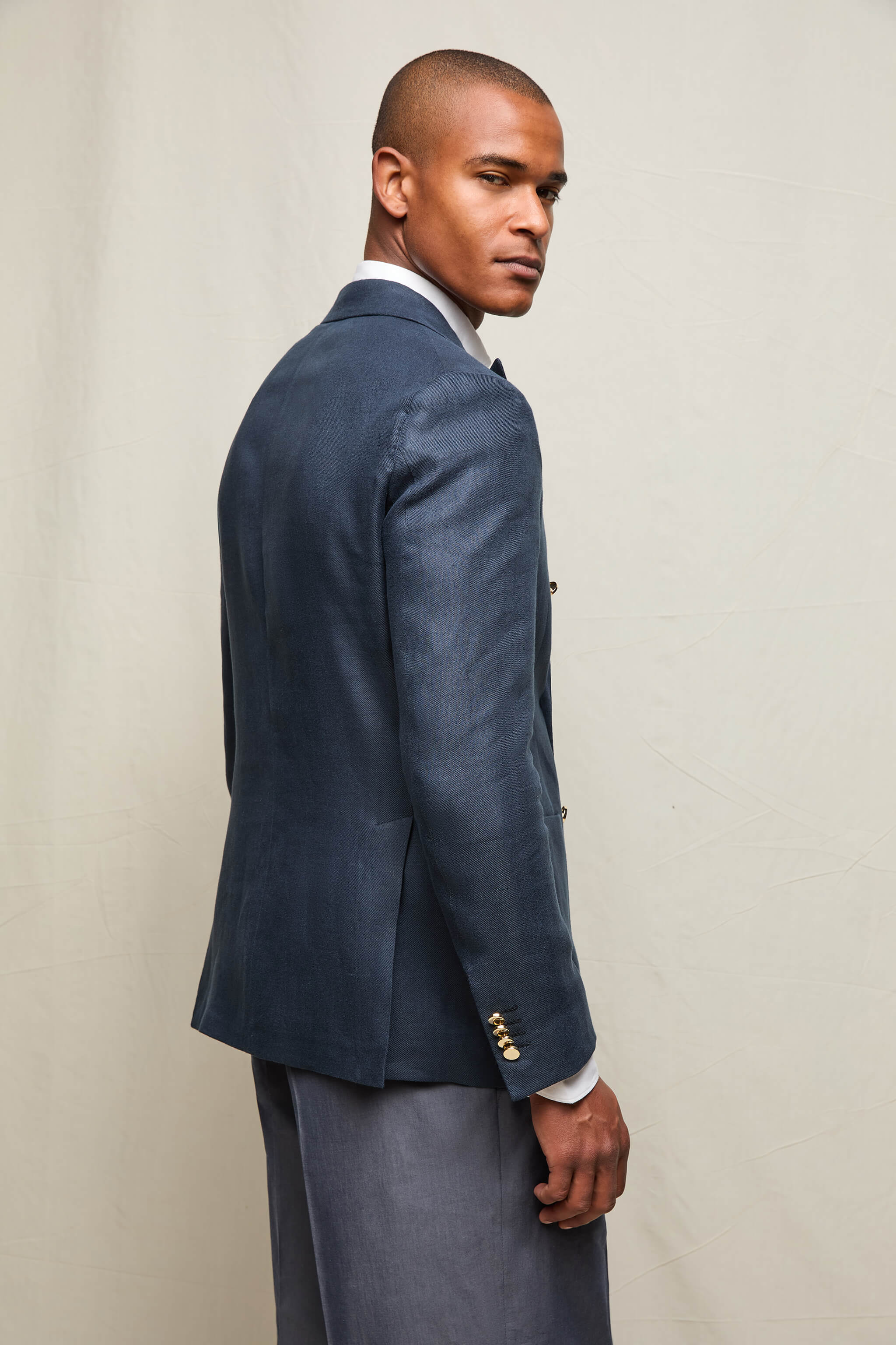 Giacca TOM in lino blu denim - Image 4