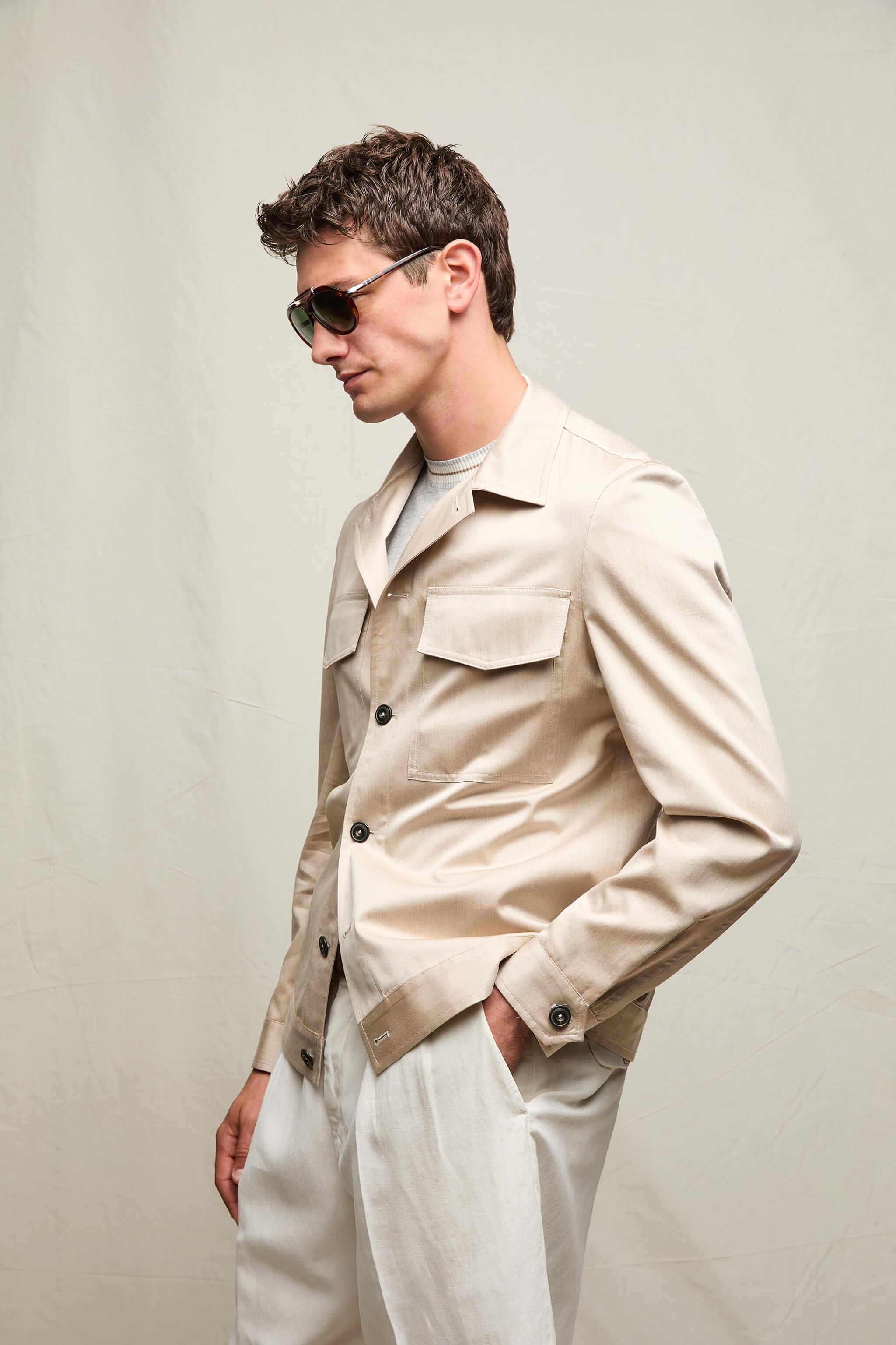 Overshirt in cotone sabbia - Image 2