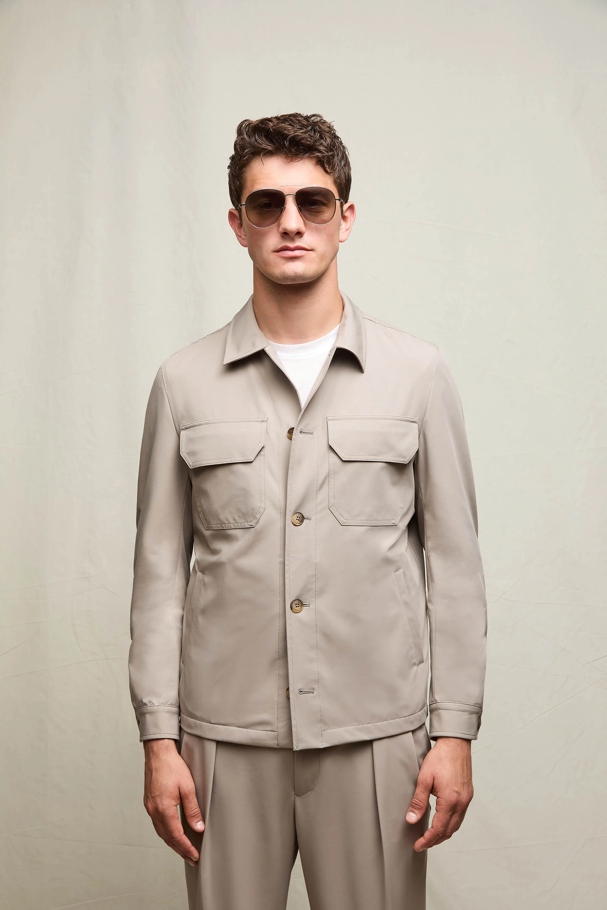 Overshirt in jersey tecnico sabbia minerale