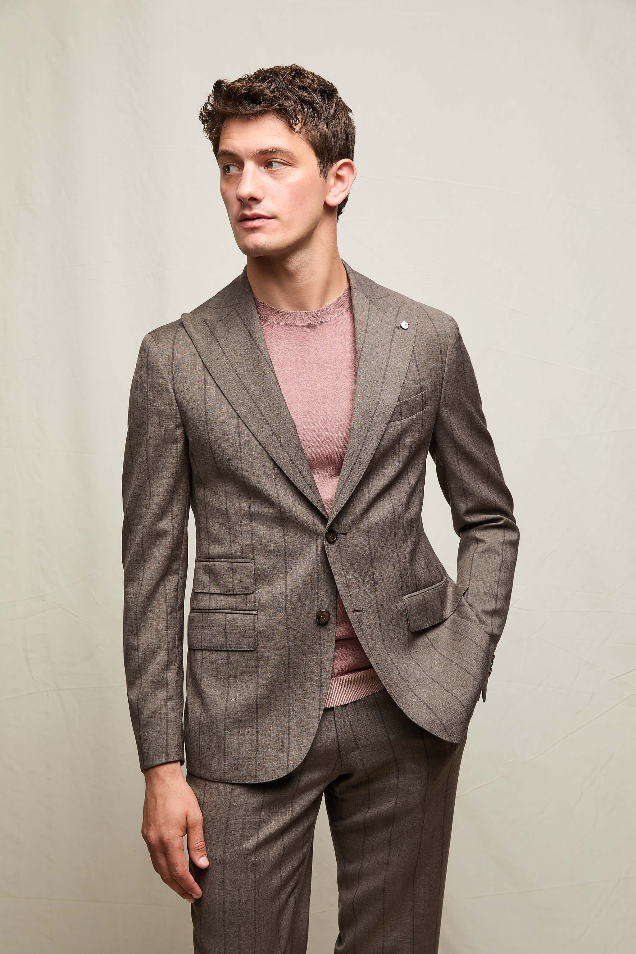Abito PAUL gessato in lana marrone - Image 3