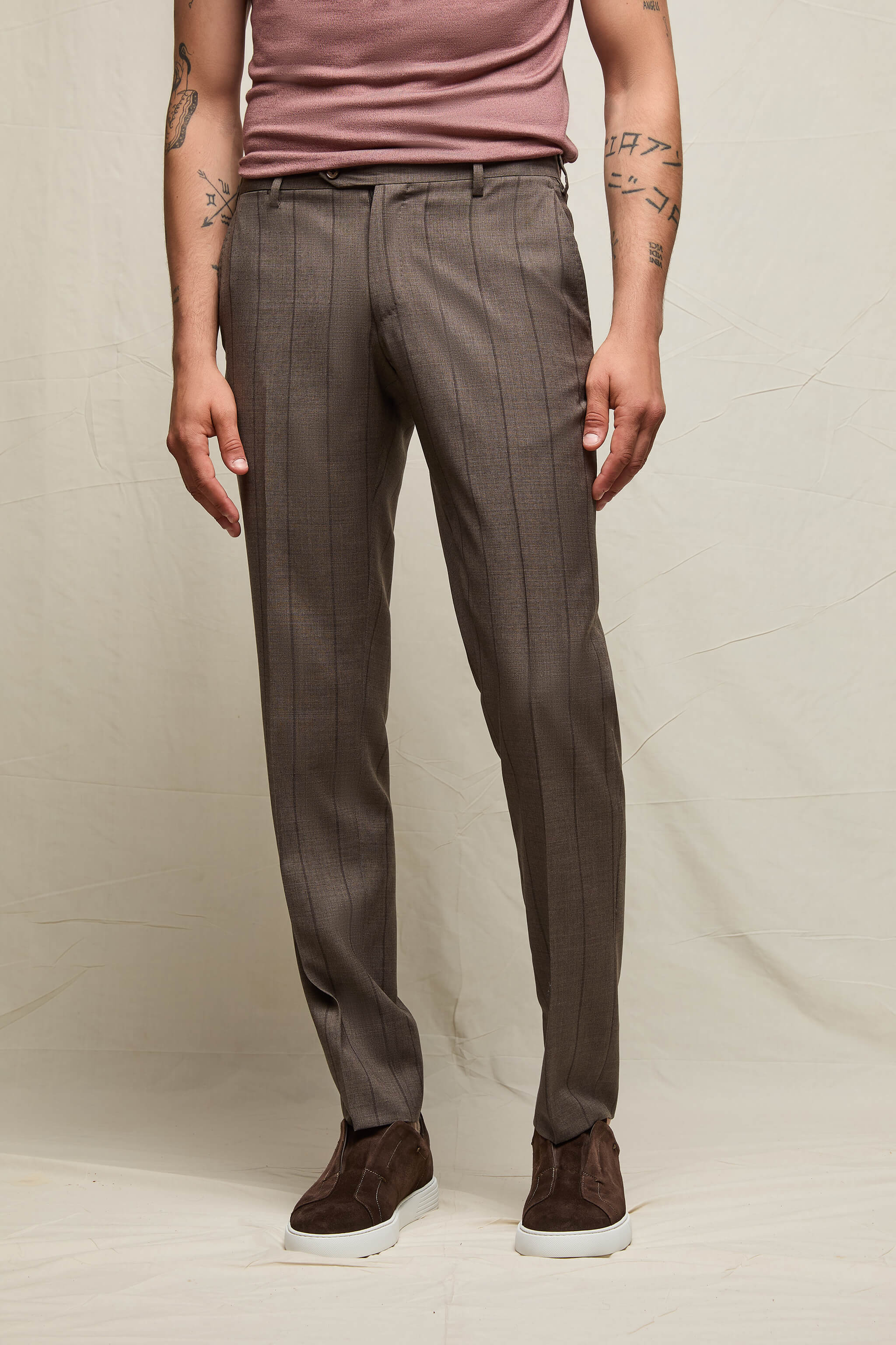 Abito PAUL gessato in lana marrone - Image 7