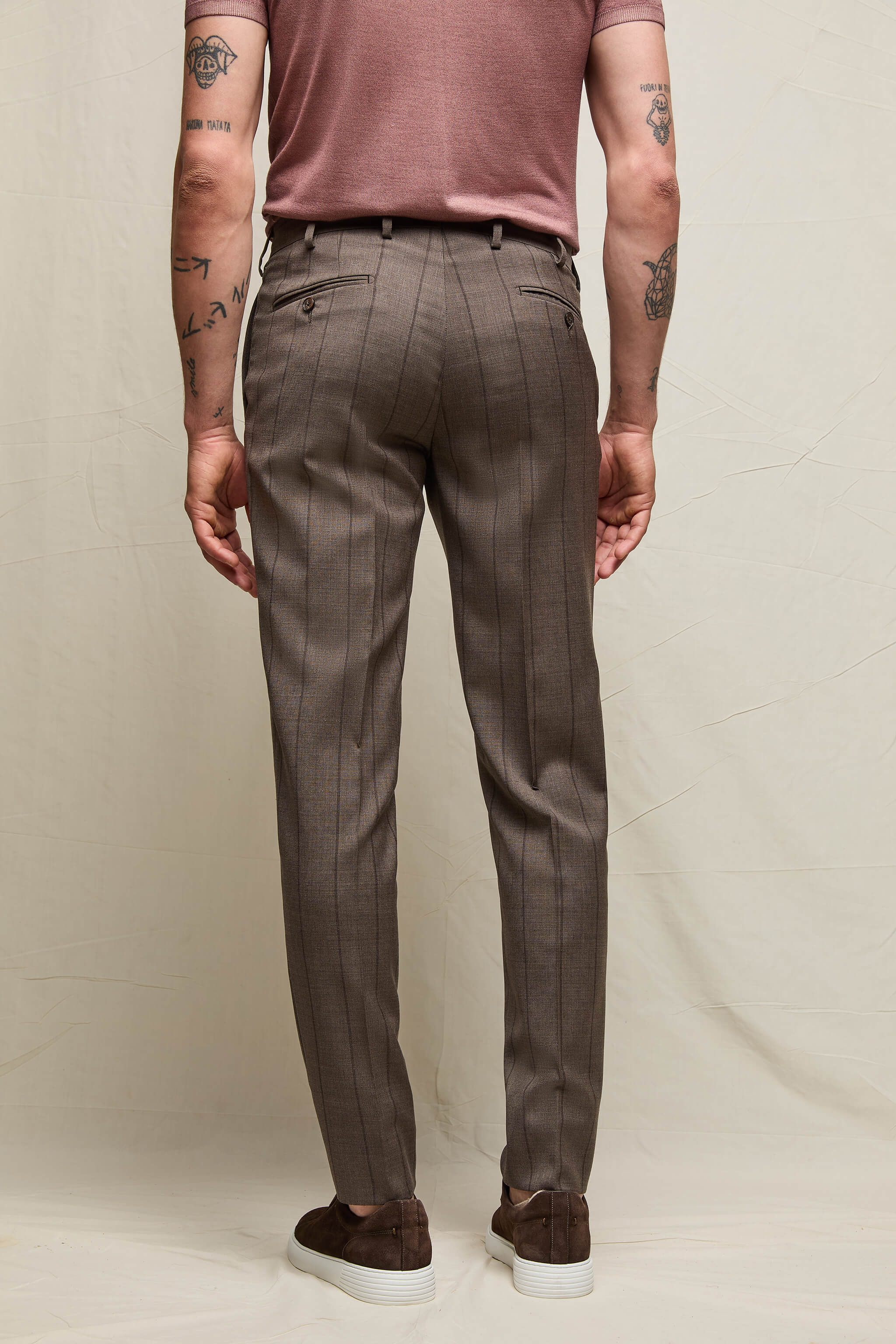 Abito PAUL gessato in lana marrone - Image 9