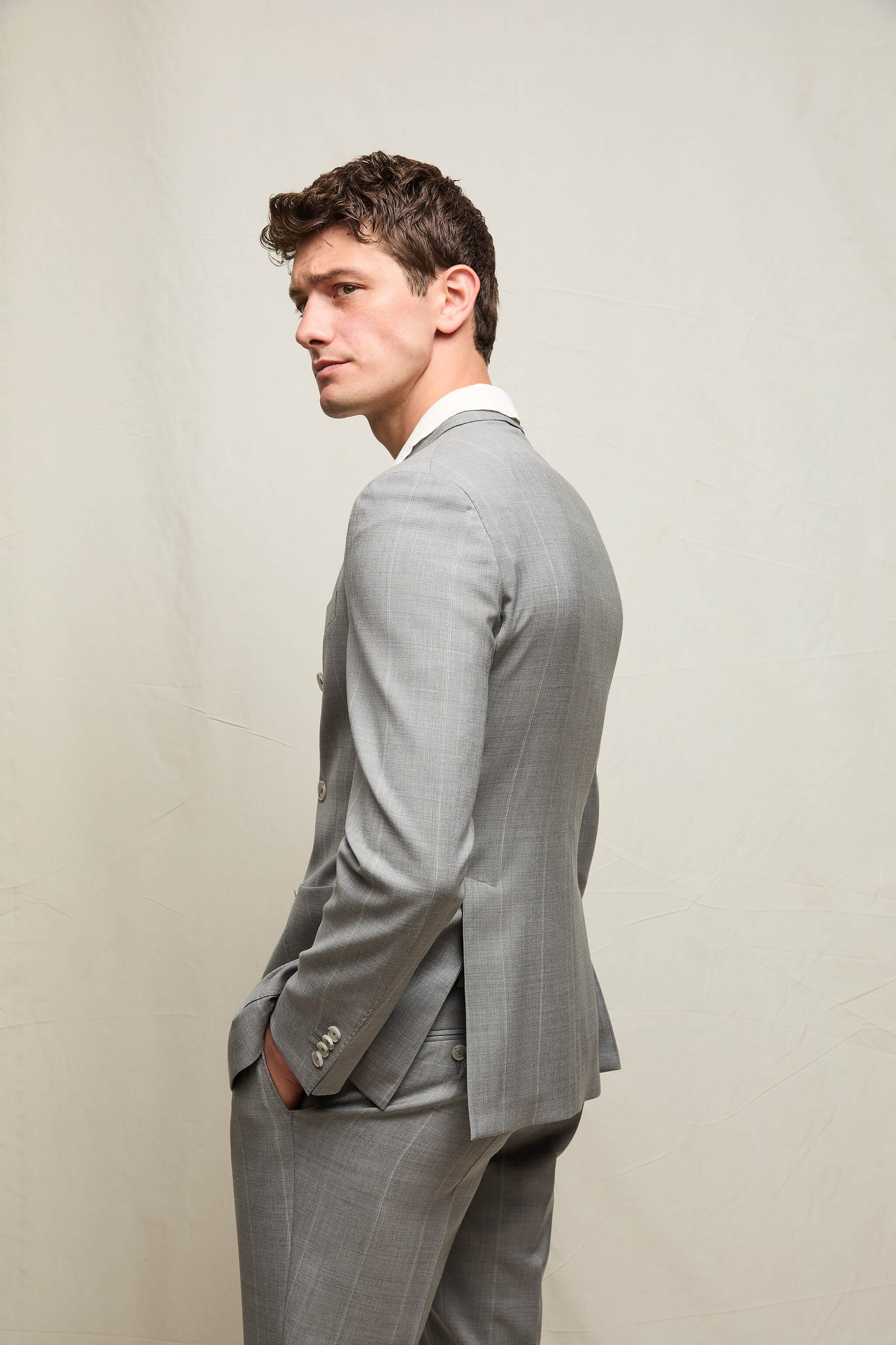 Abito TOM in lana grigio chiaro gessato - Image 3