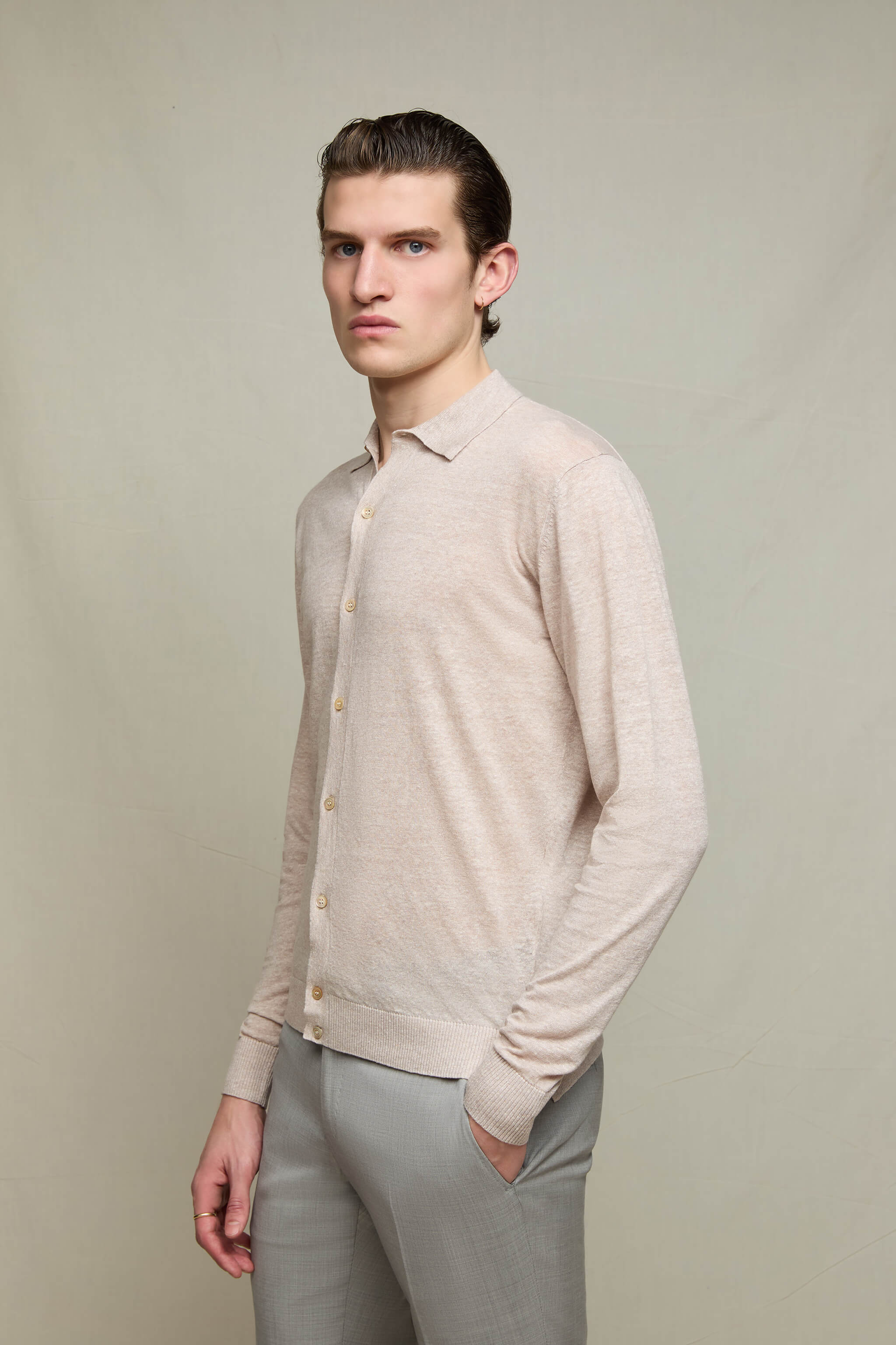 Maglia camicia lino e cotone sabbia - Image 2
