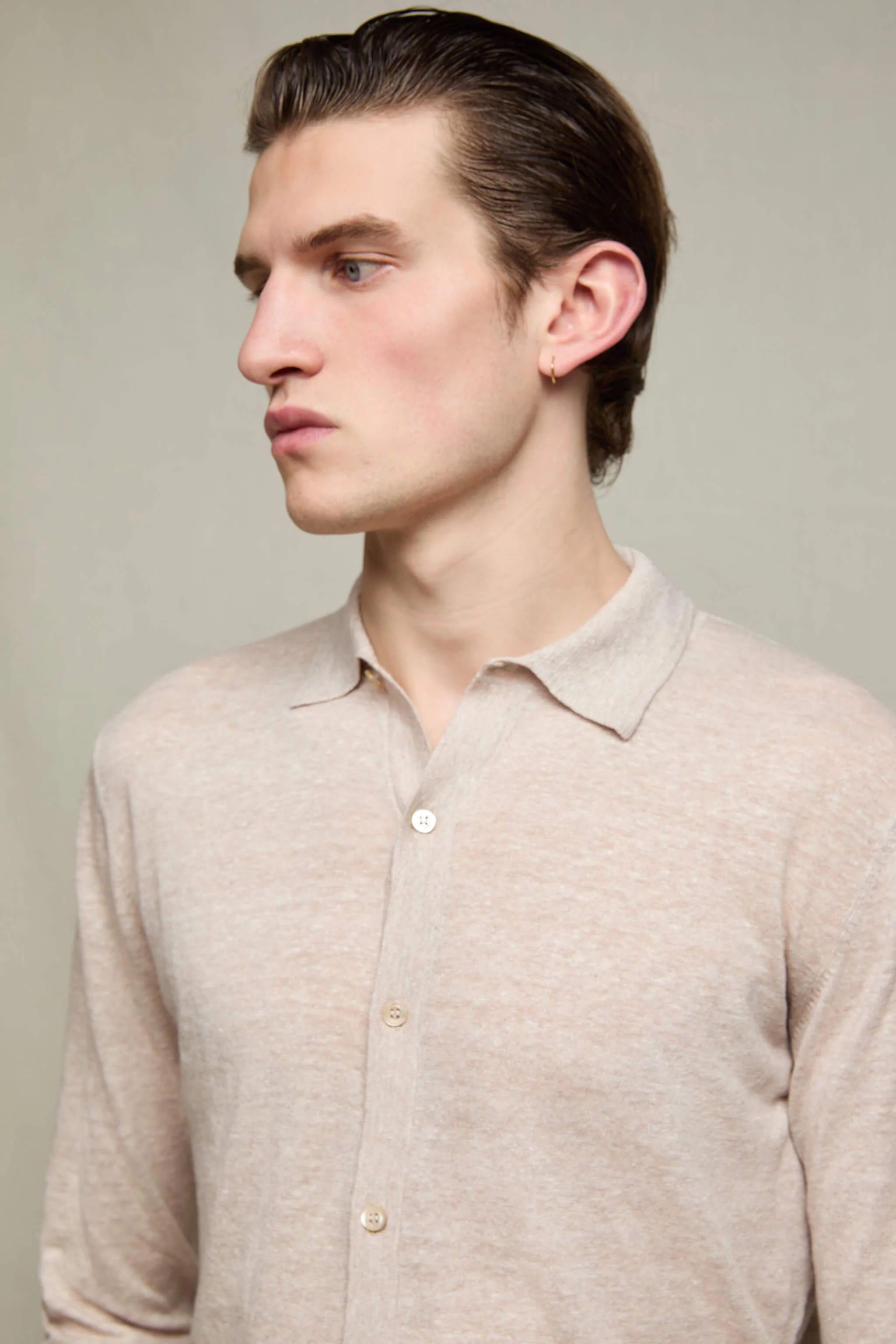 Maglia camicia lino e cotone sabbia - Image 5