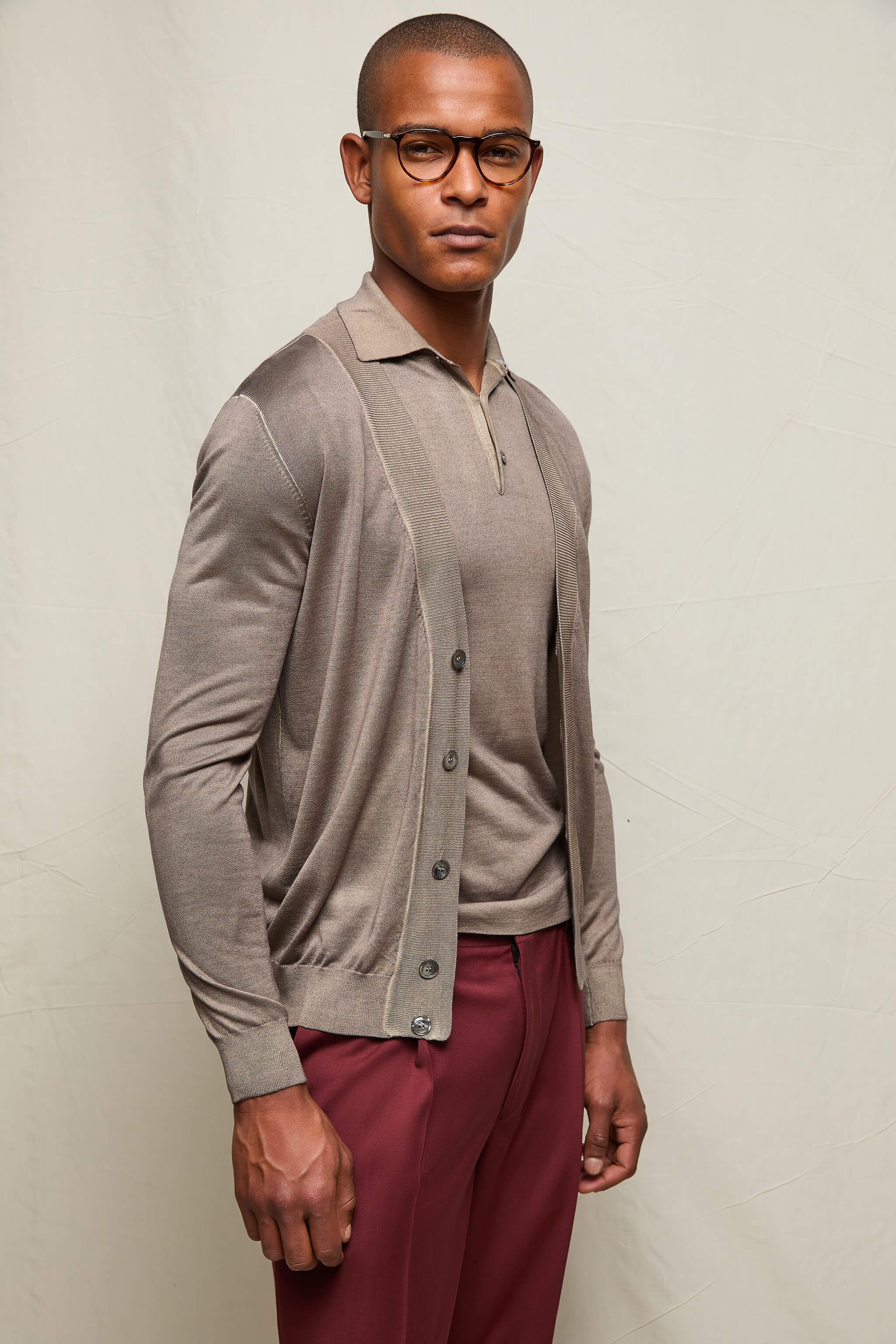 Cardigan in seta e cashmere tortora - Image 2