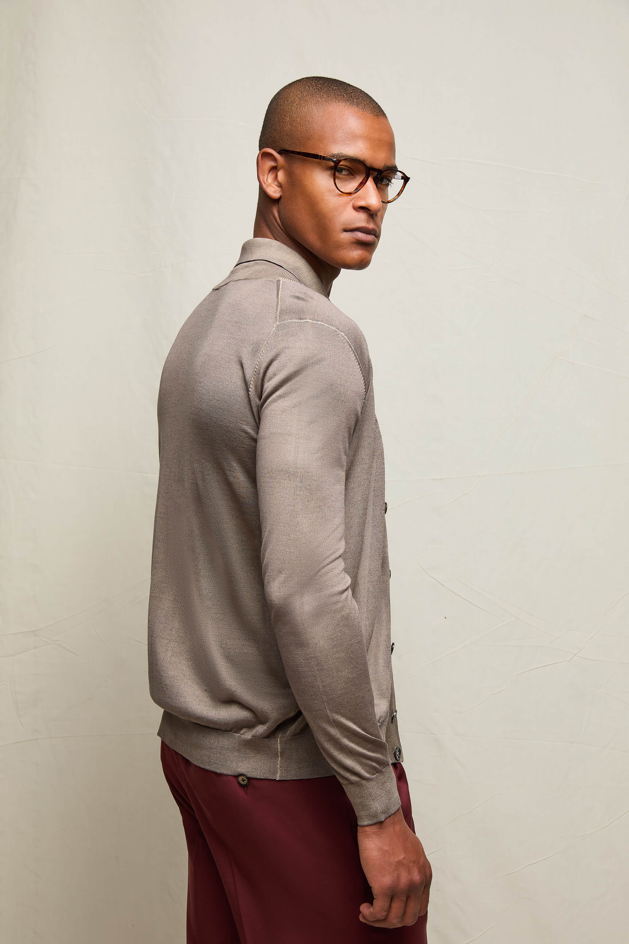 Cardigan in seta e cashmere tortora - Image 3
