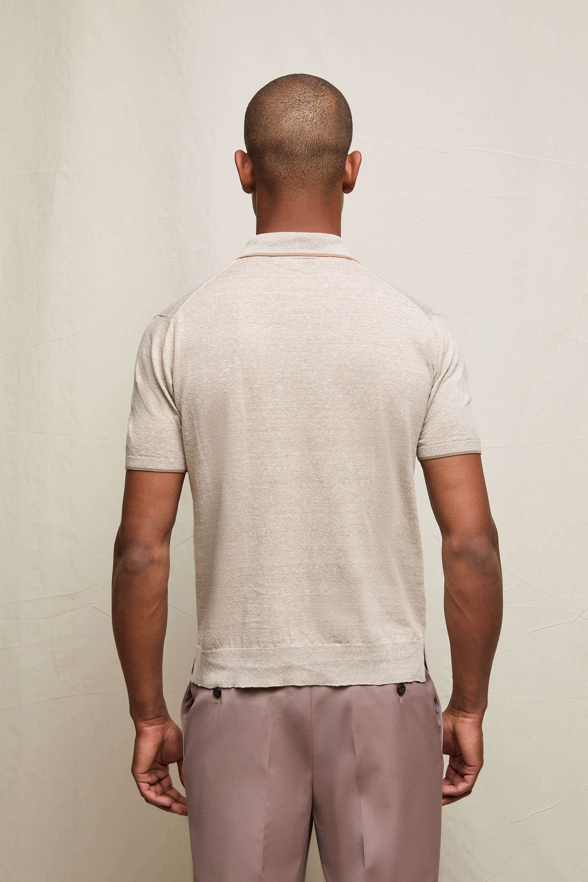 Polo in lino e cotone beige con bottoni - Image 3