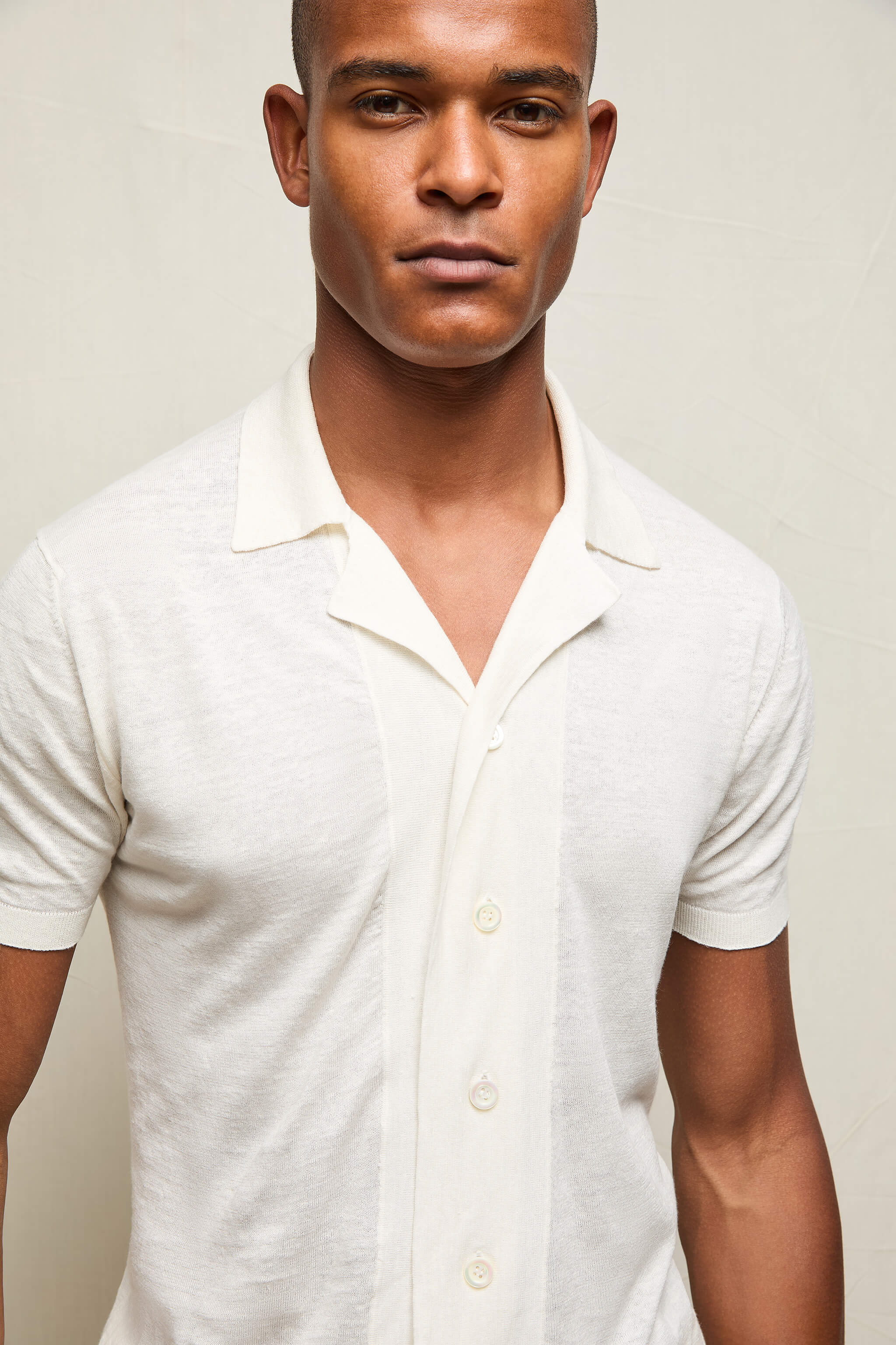 Camicia in maglia lino e cotone avorio - Image 4