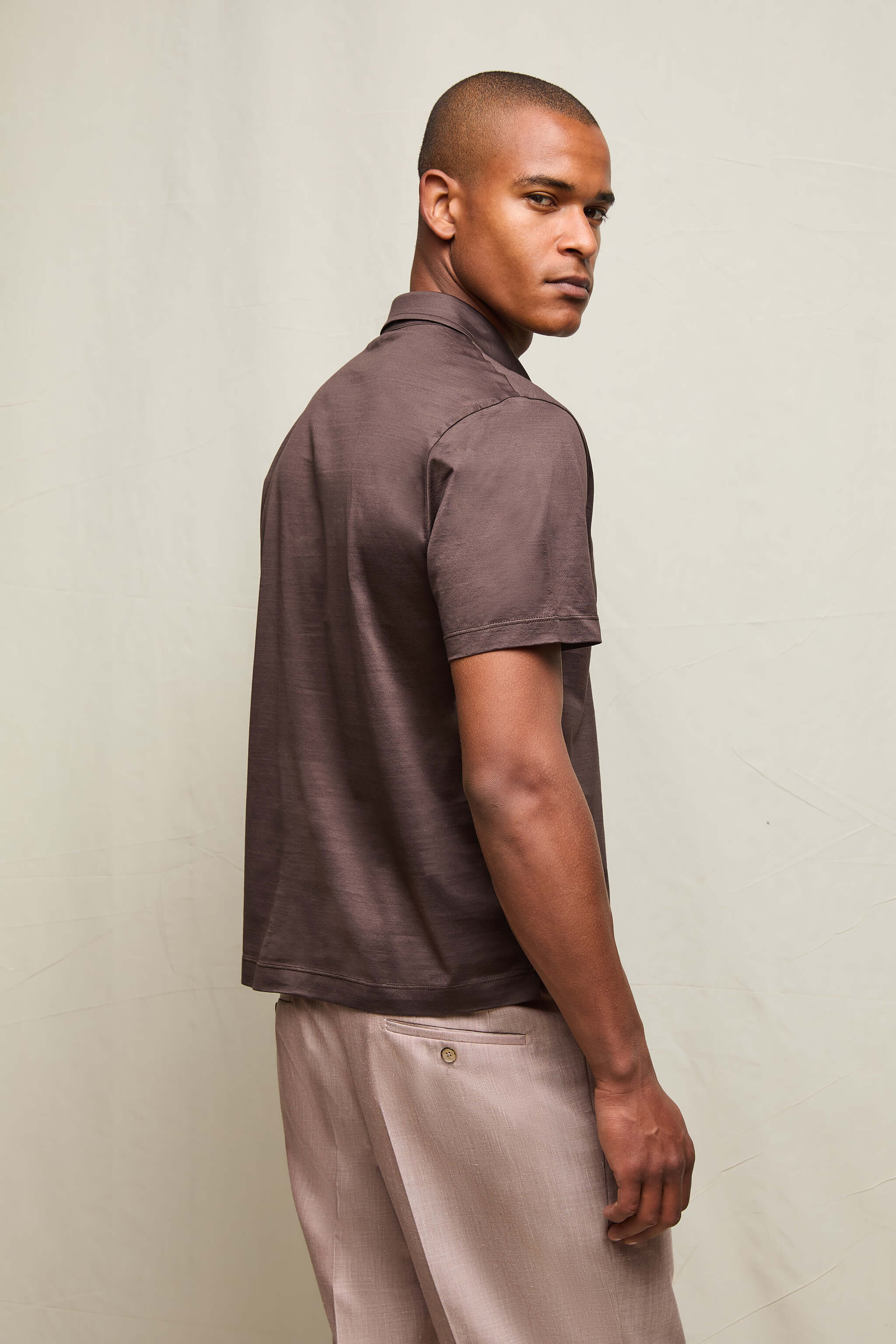 Polo mezza manica in jersey marrone - Image 3