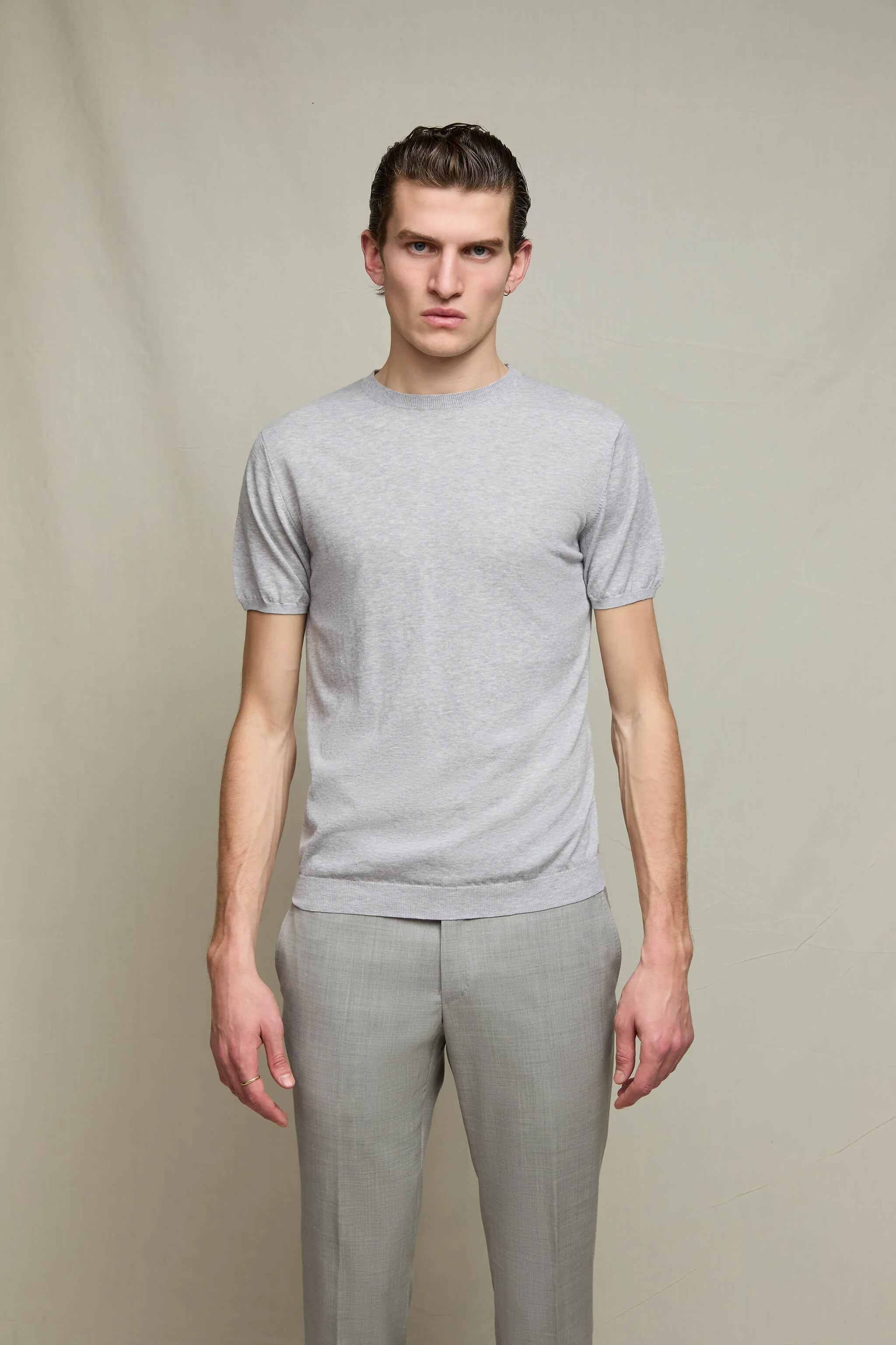 Maglia manica corta in cotone grigio melange