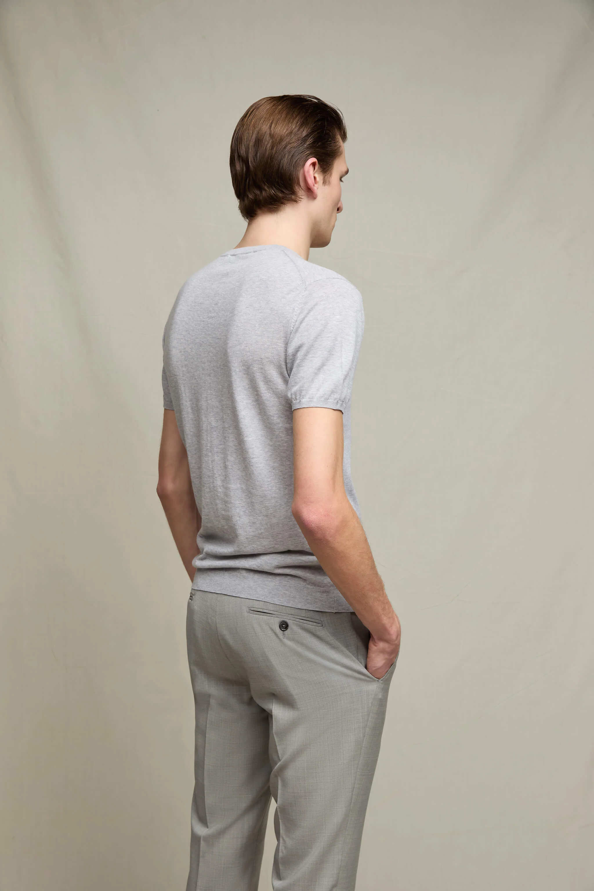 Maglia manica corta in cotone grigio melange - Image 2