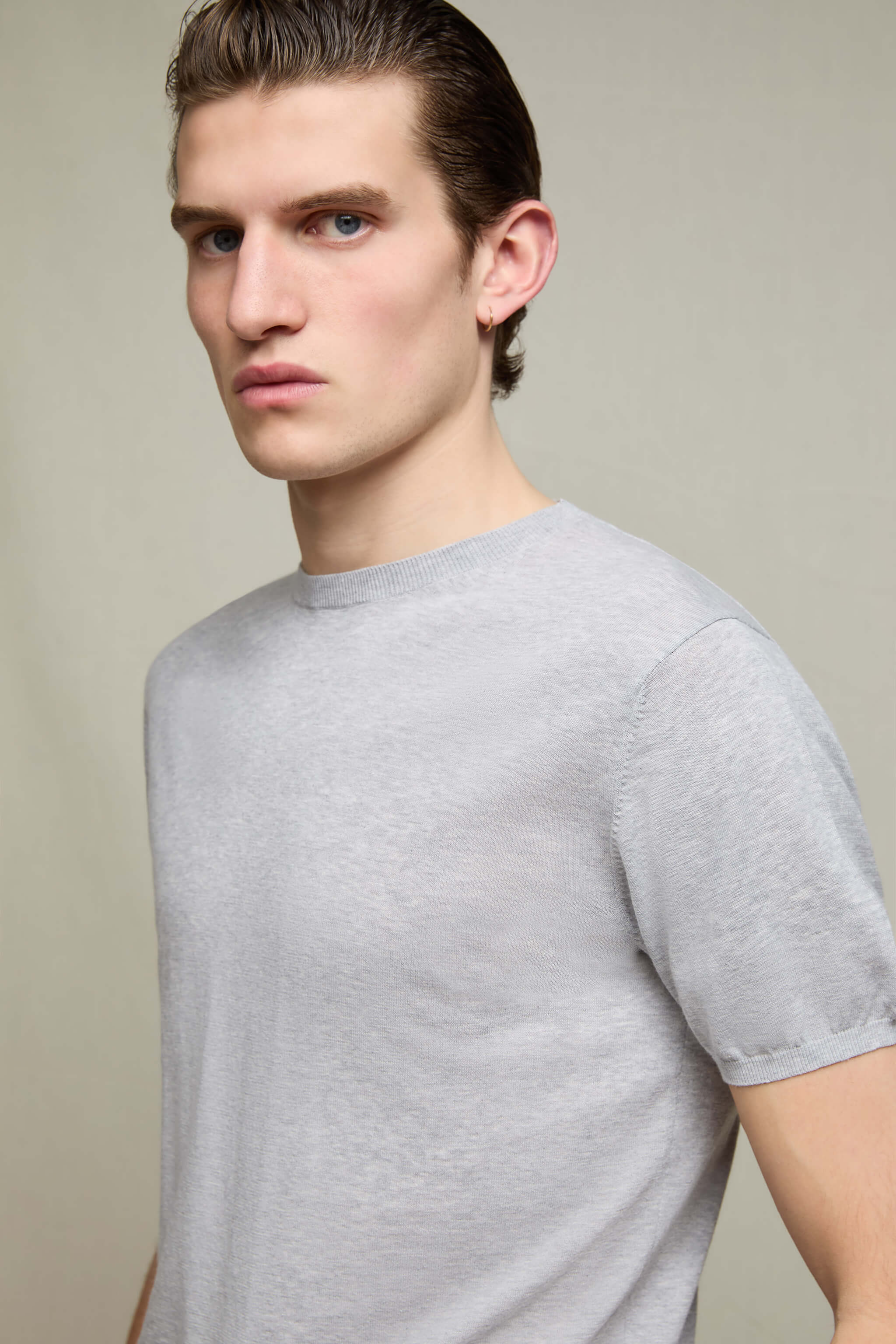 Maglia manica corta in cotone grigio melange - Image 3