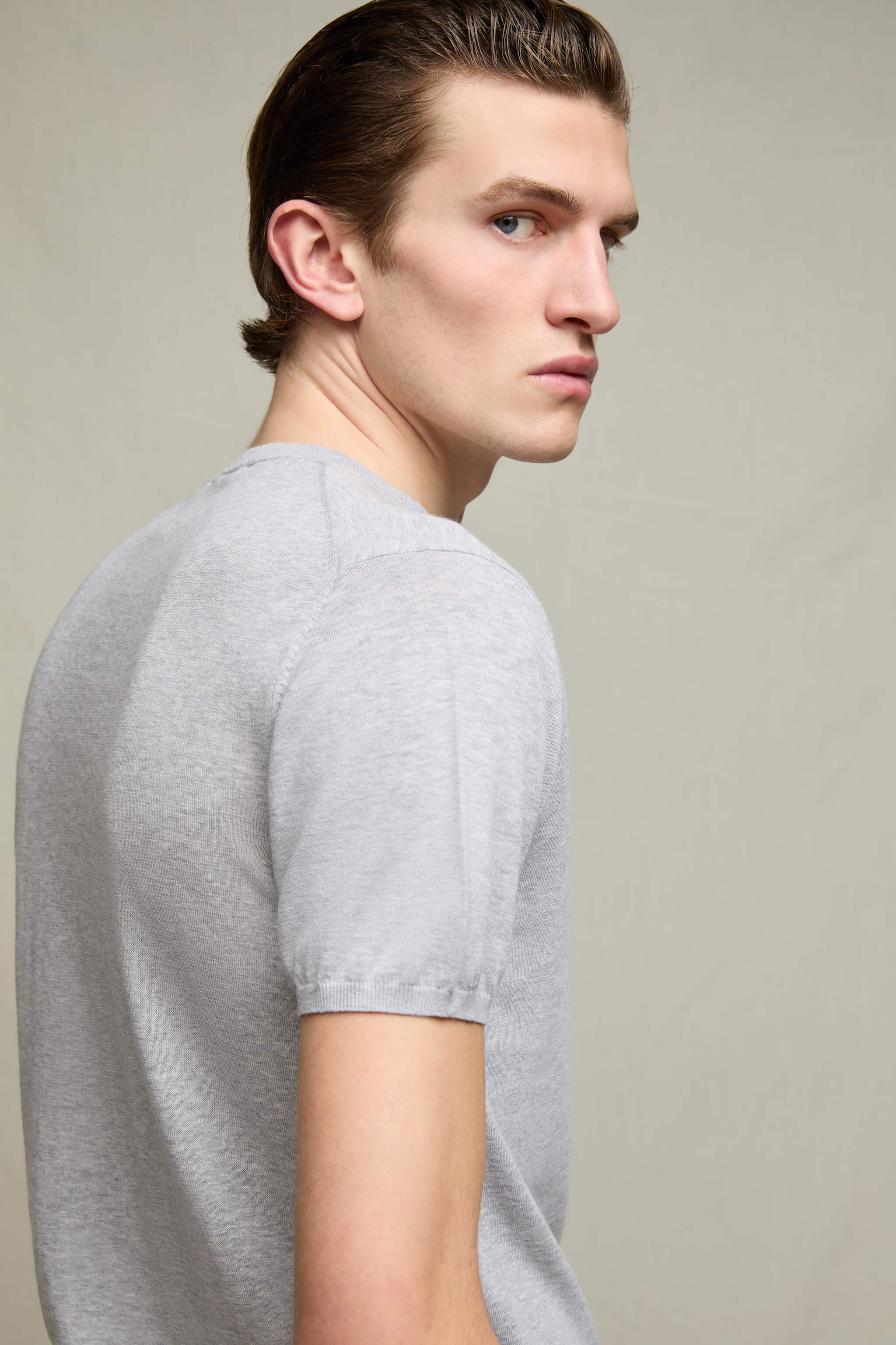 Maglia manica corta in cotone grigio melange - Image 4