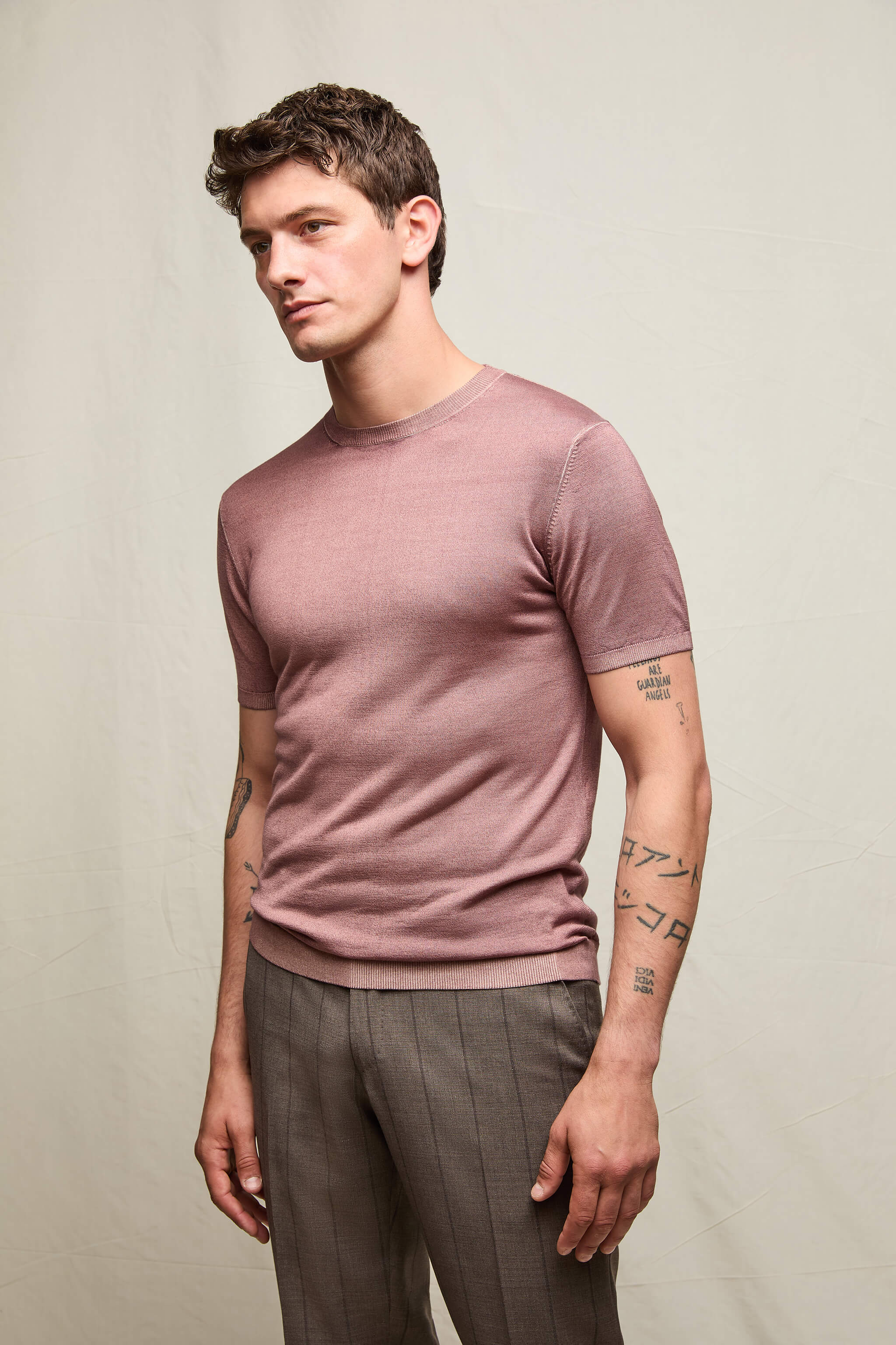 Maglia manica corta in seta e cashmere rosa - Image 2