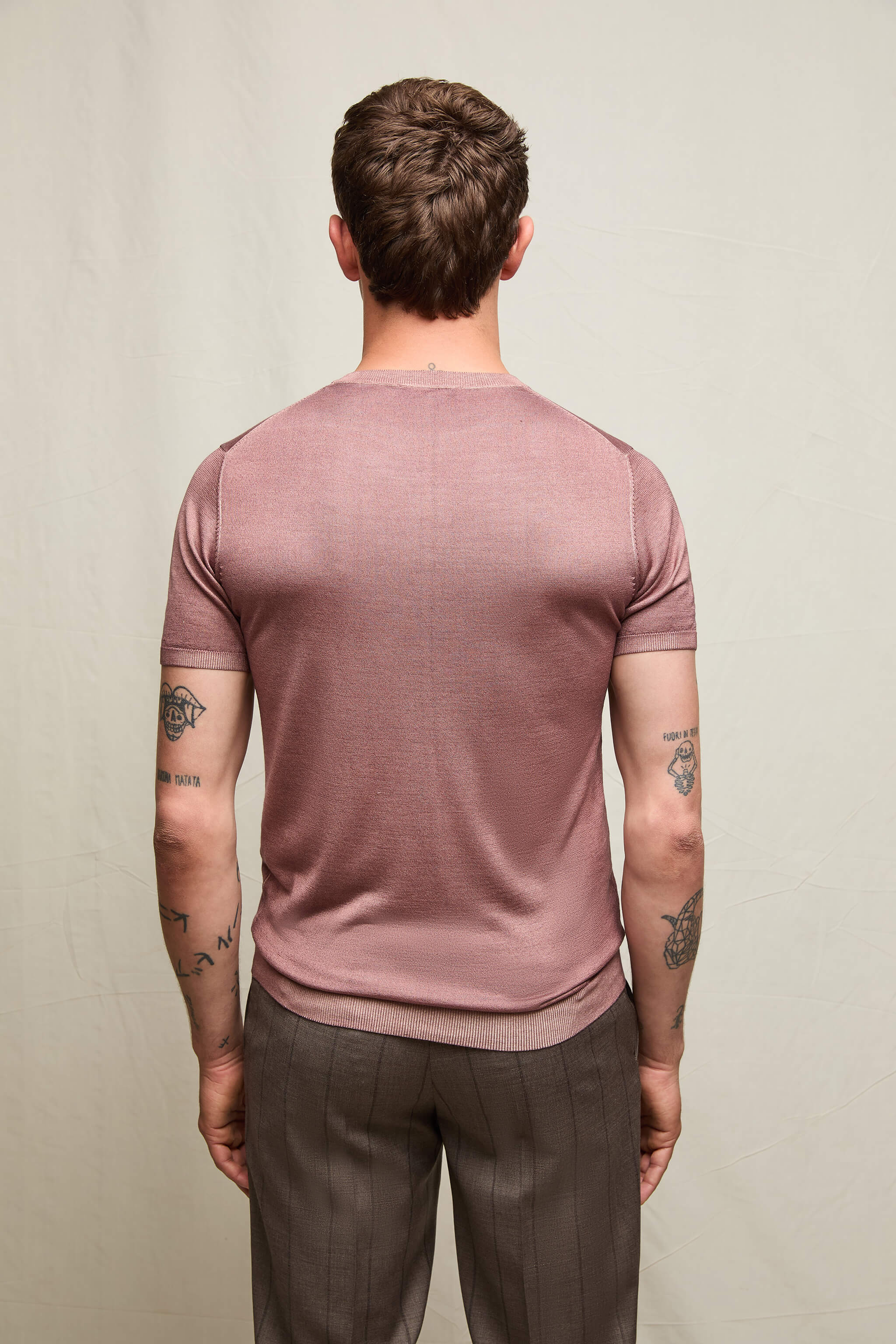Maglia manica corta in seta e cashmere rosa - Image 3