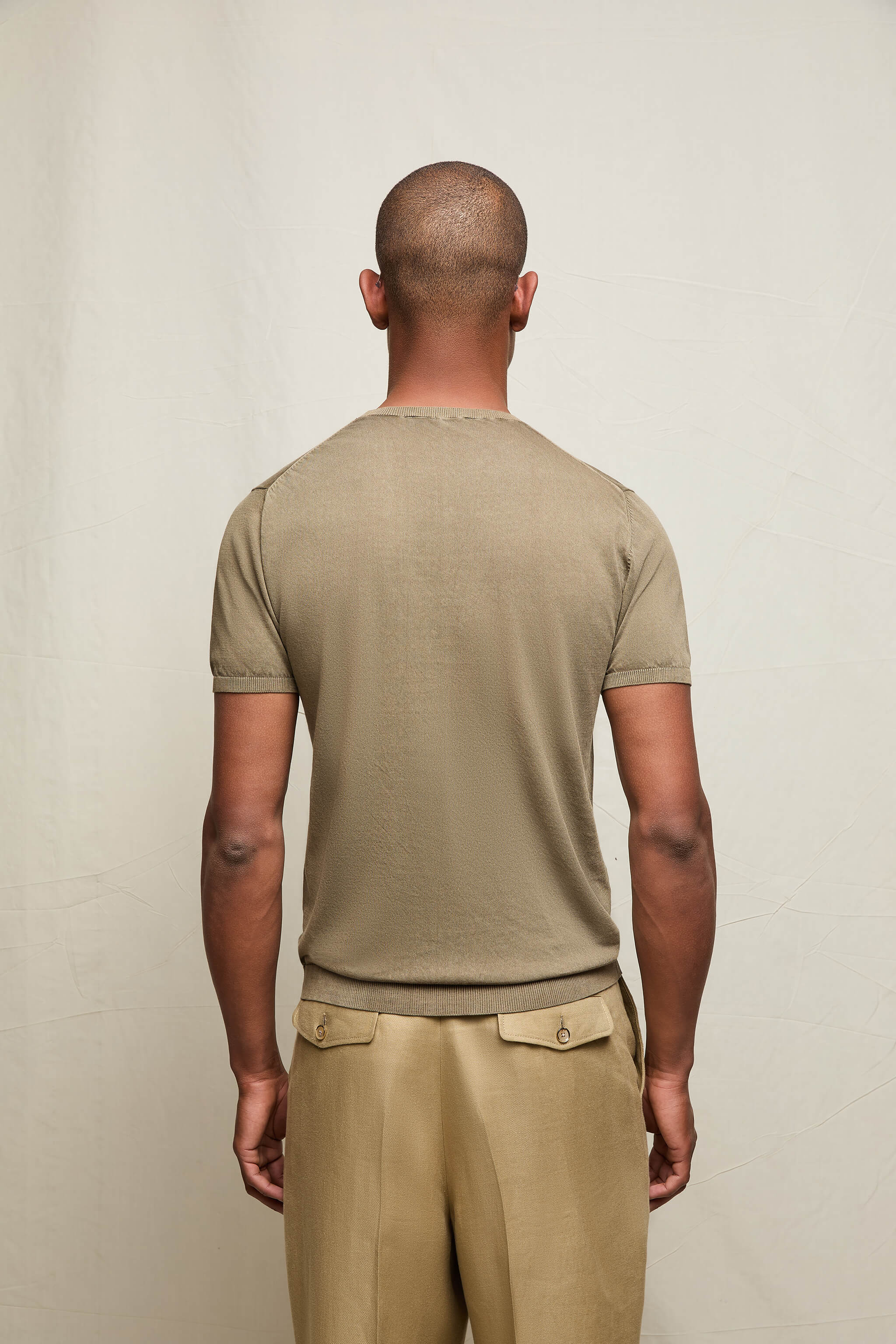 Maglia manica corta in cotone verde cachi - Image 3