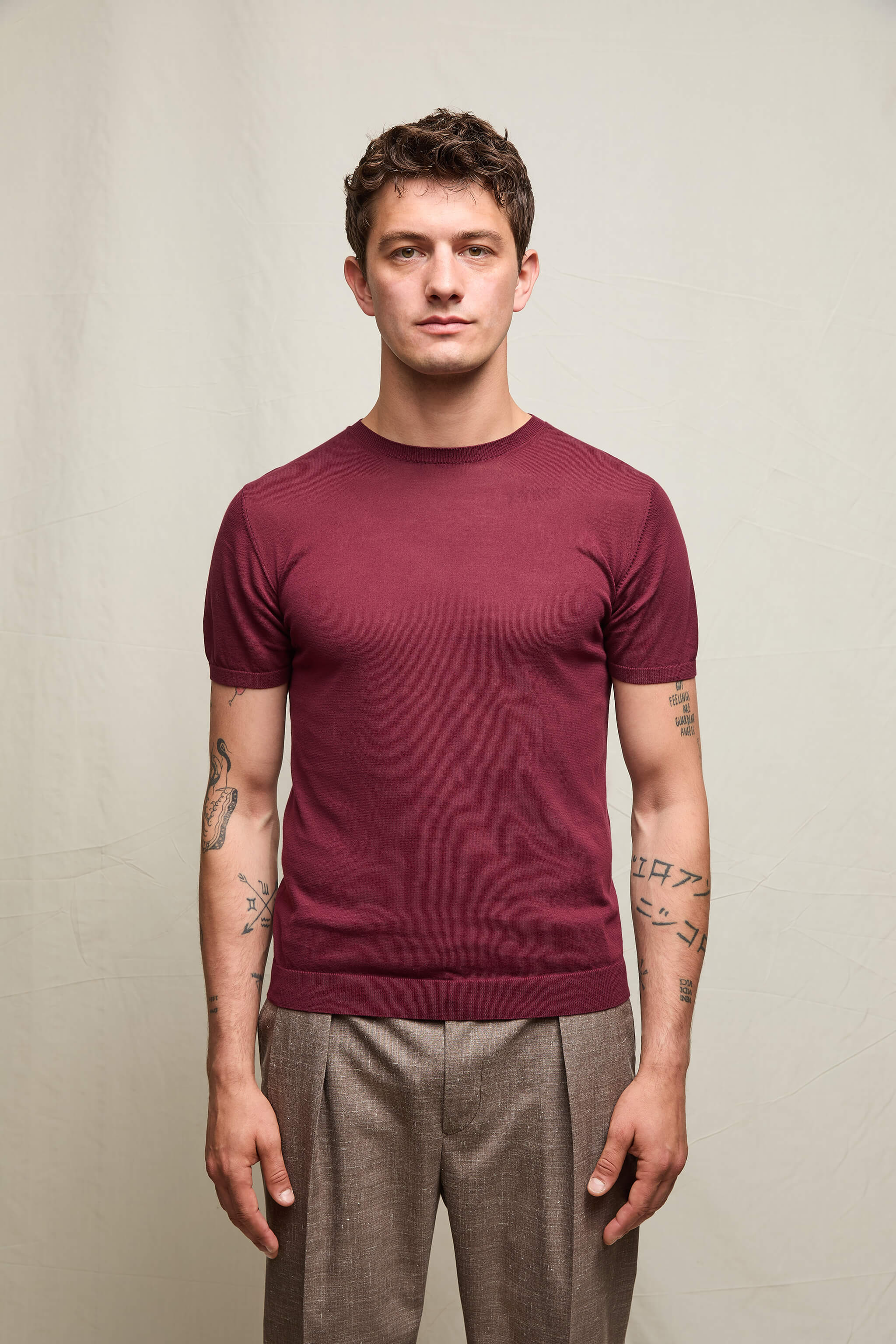 Maglia manica corta in cotone bordeaux - Image 2