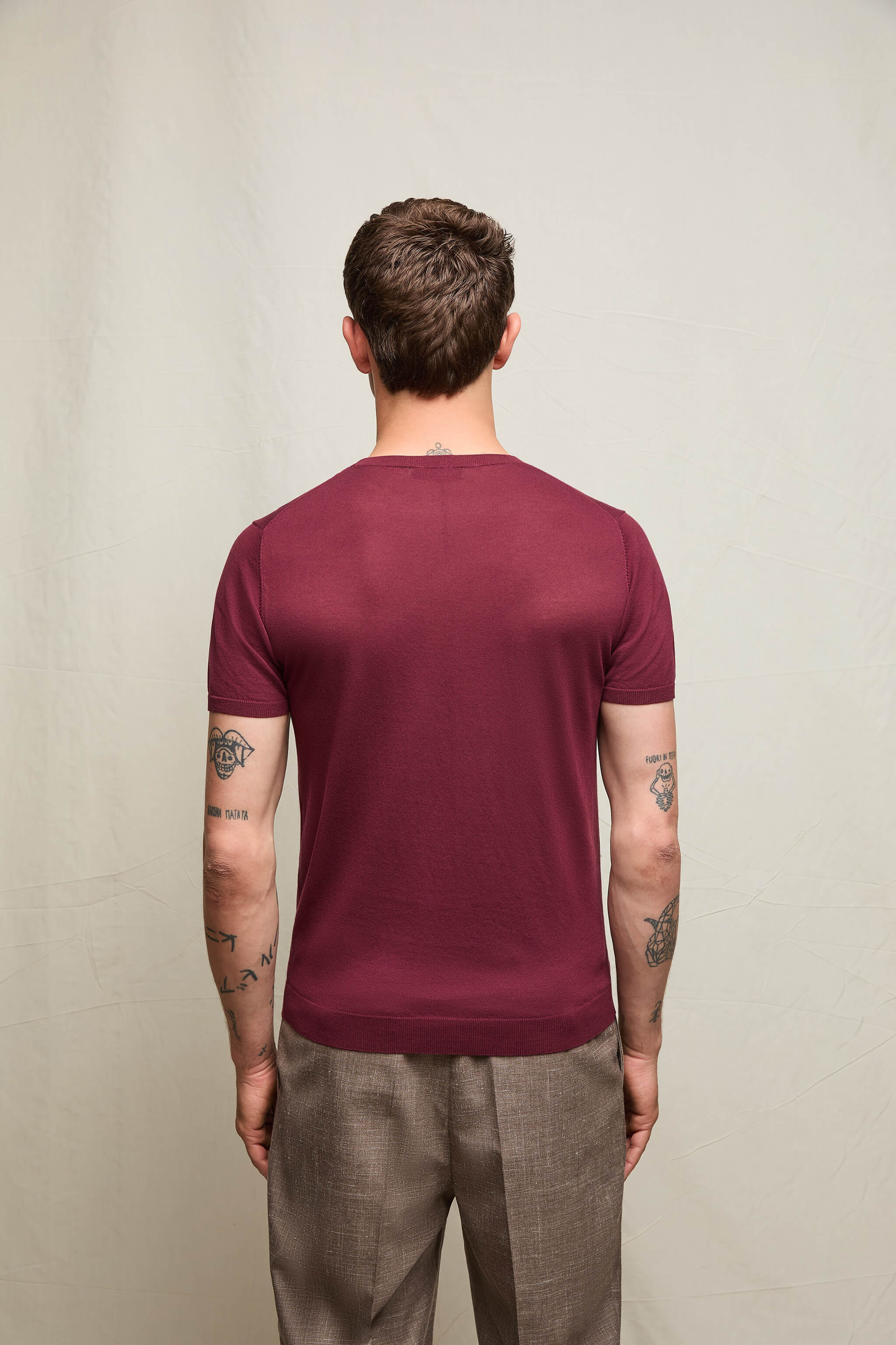Maglia manica corta in cotone bordeaux - Image 3