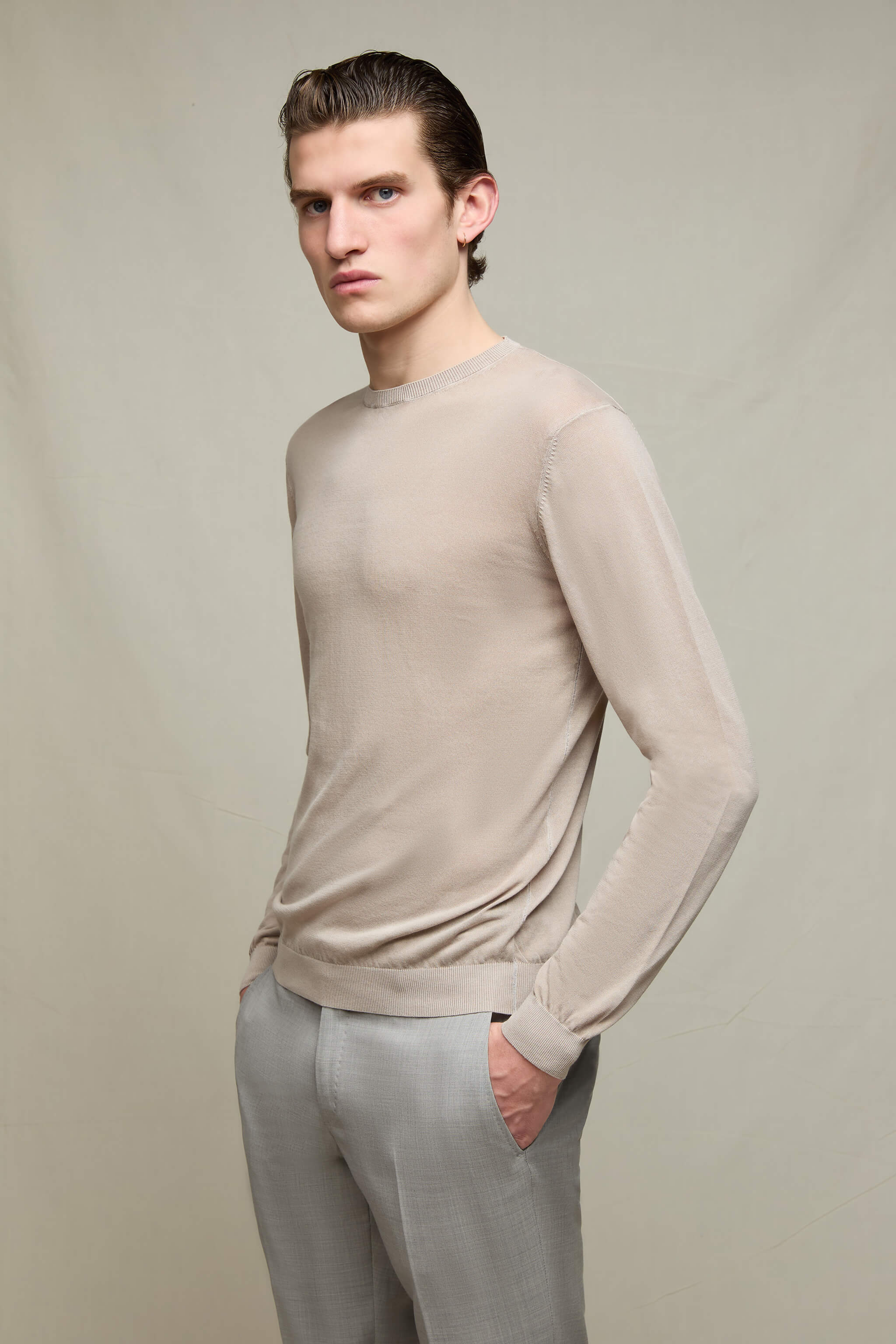 Maglia manica lunga in cotone sabbia - Image 2