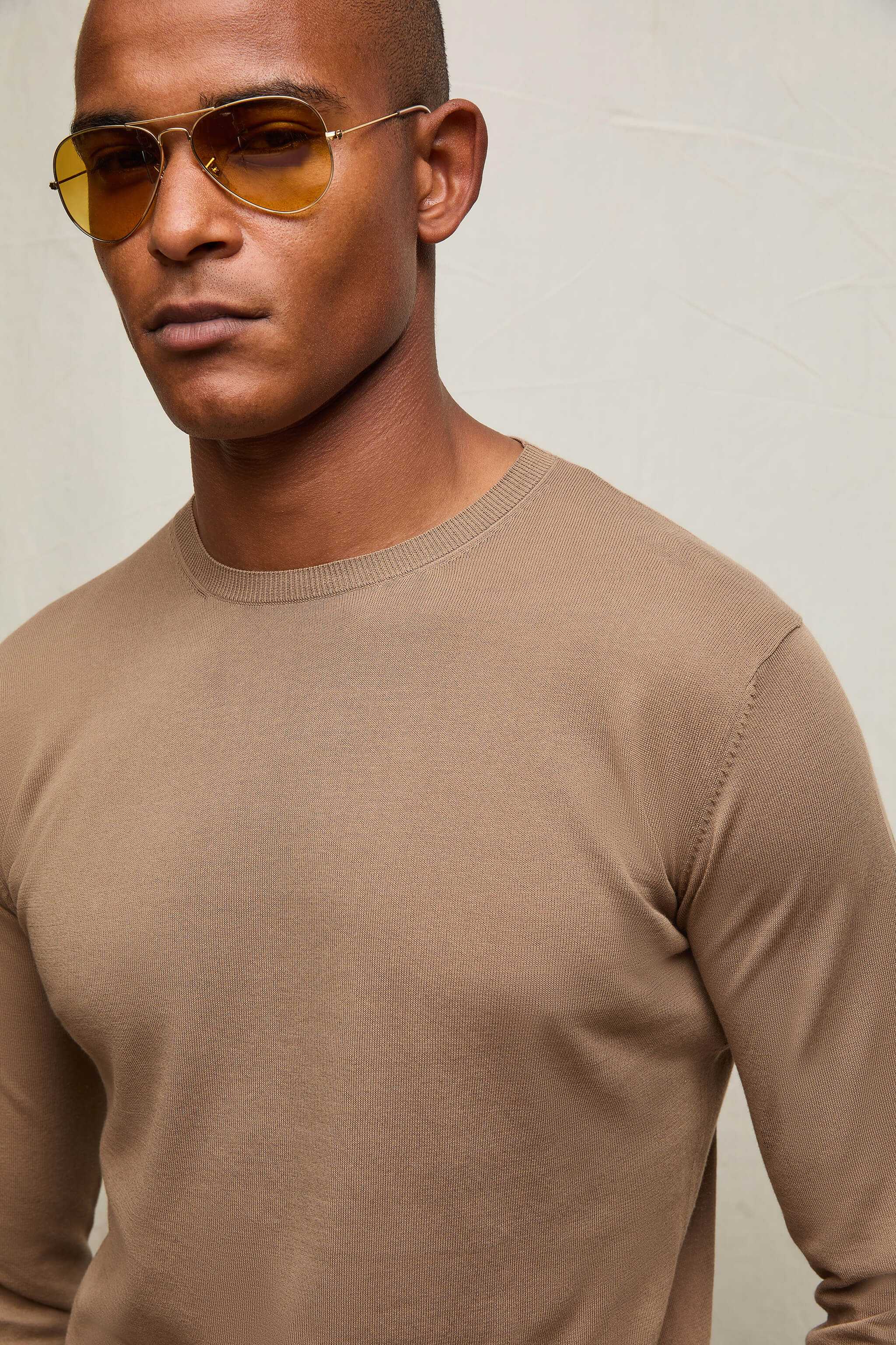 Maglia manica lunga in cotone cammello - Image 3