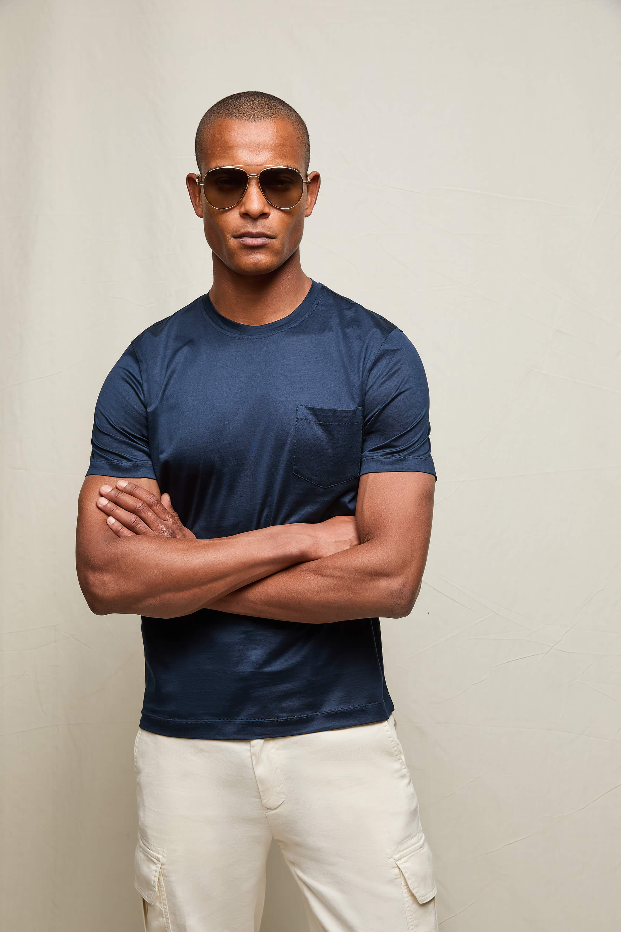 T-shirt in cotone blu profondo - Image 2
