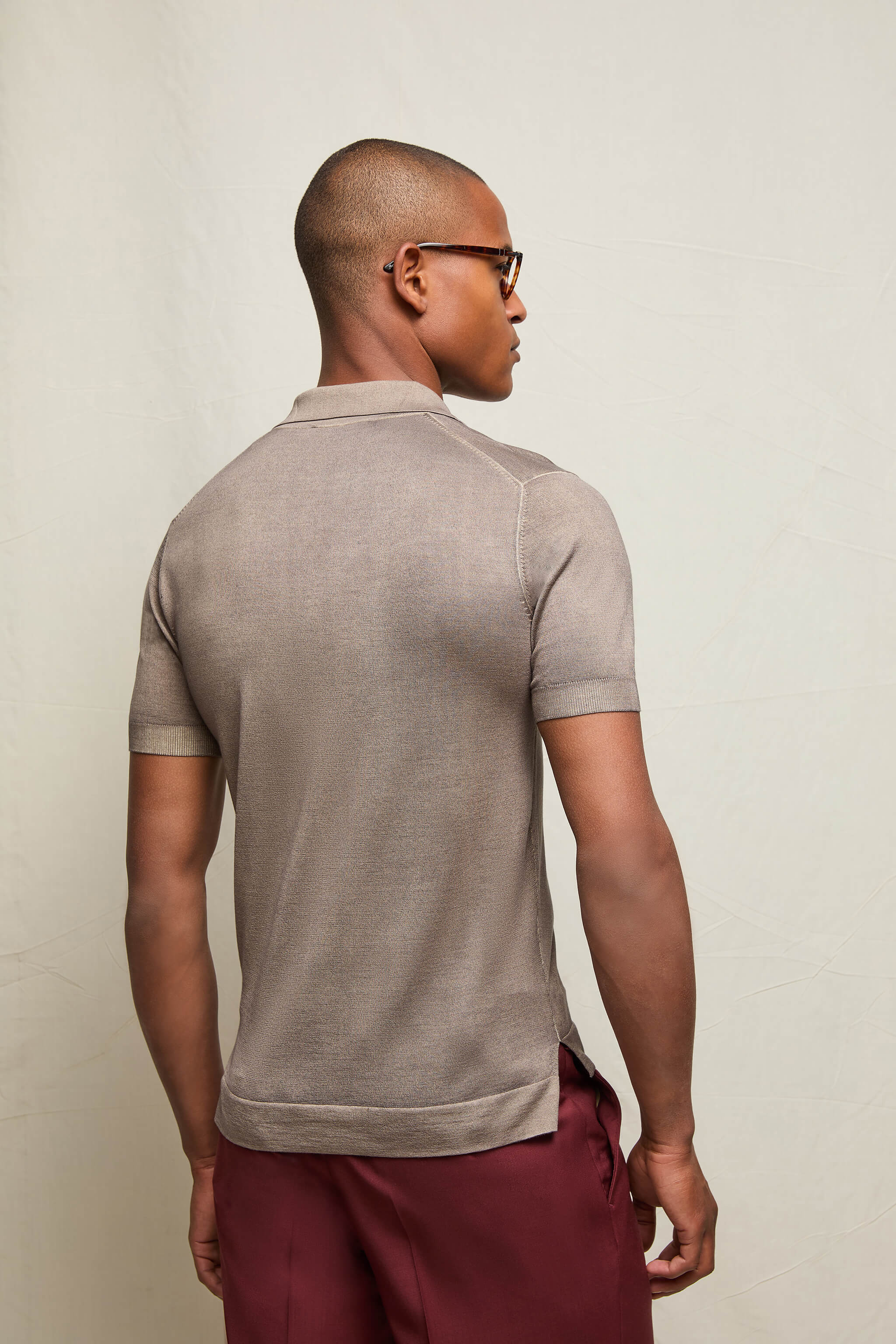 Polo in maglia seta e cashmere tortora - Image 3