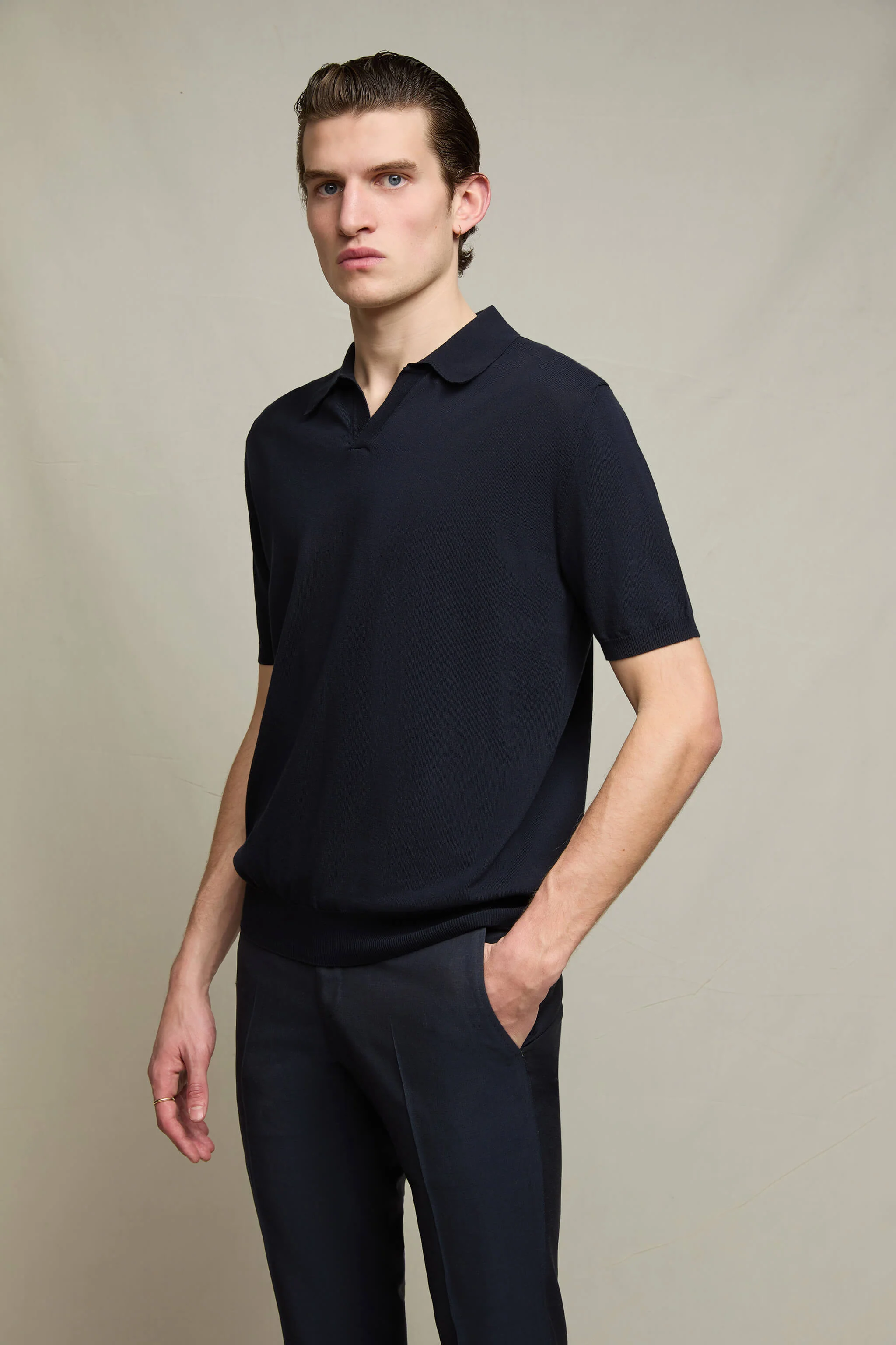 Polo in maglia manica corta blu notte - Image 2