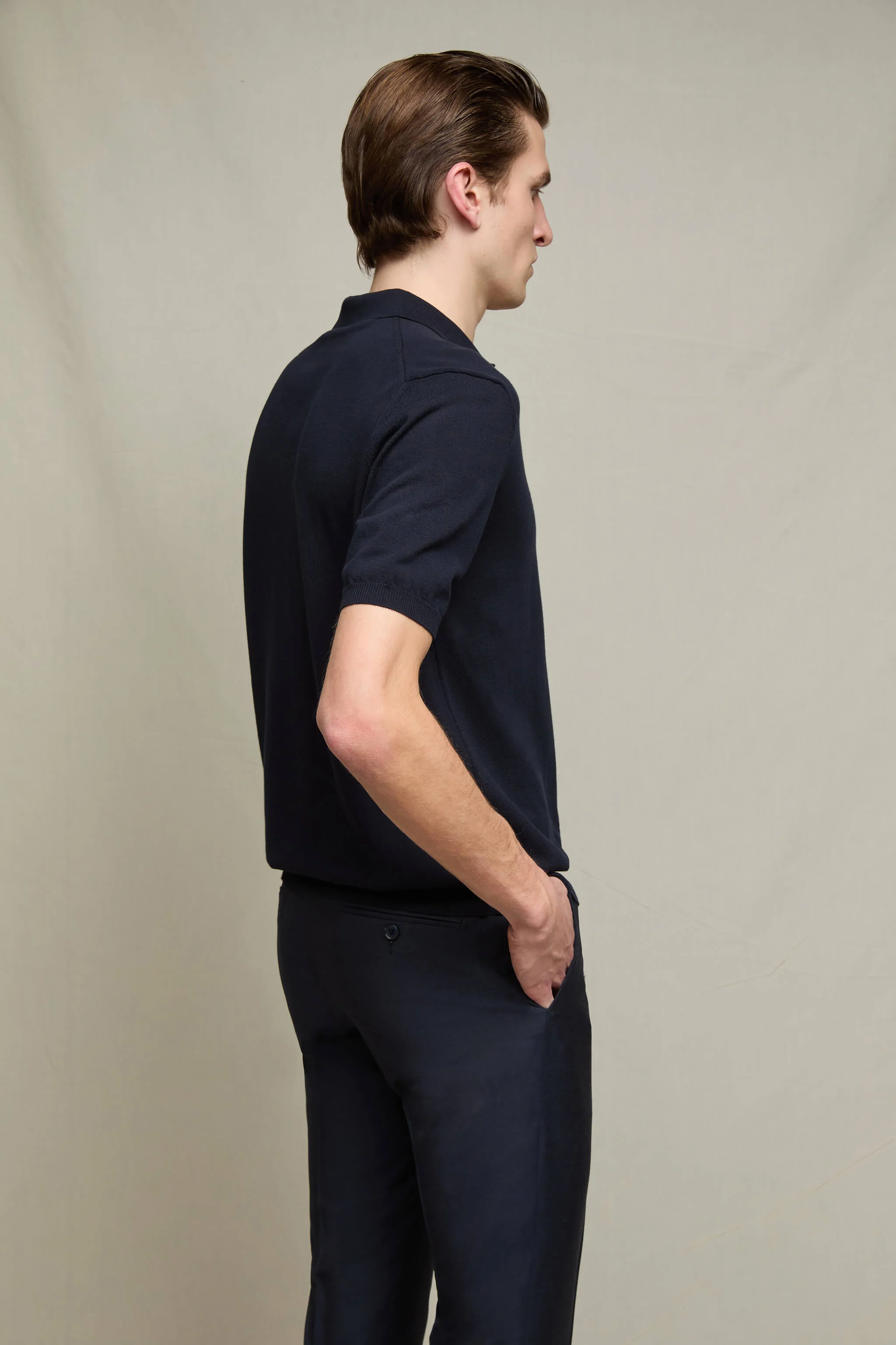 Polo in maglia manica corta blu notte - Image 4