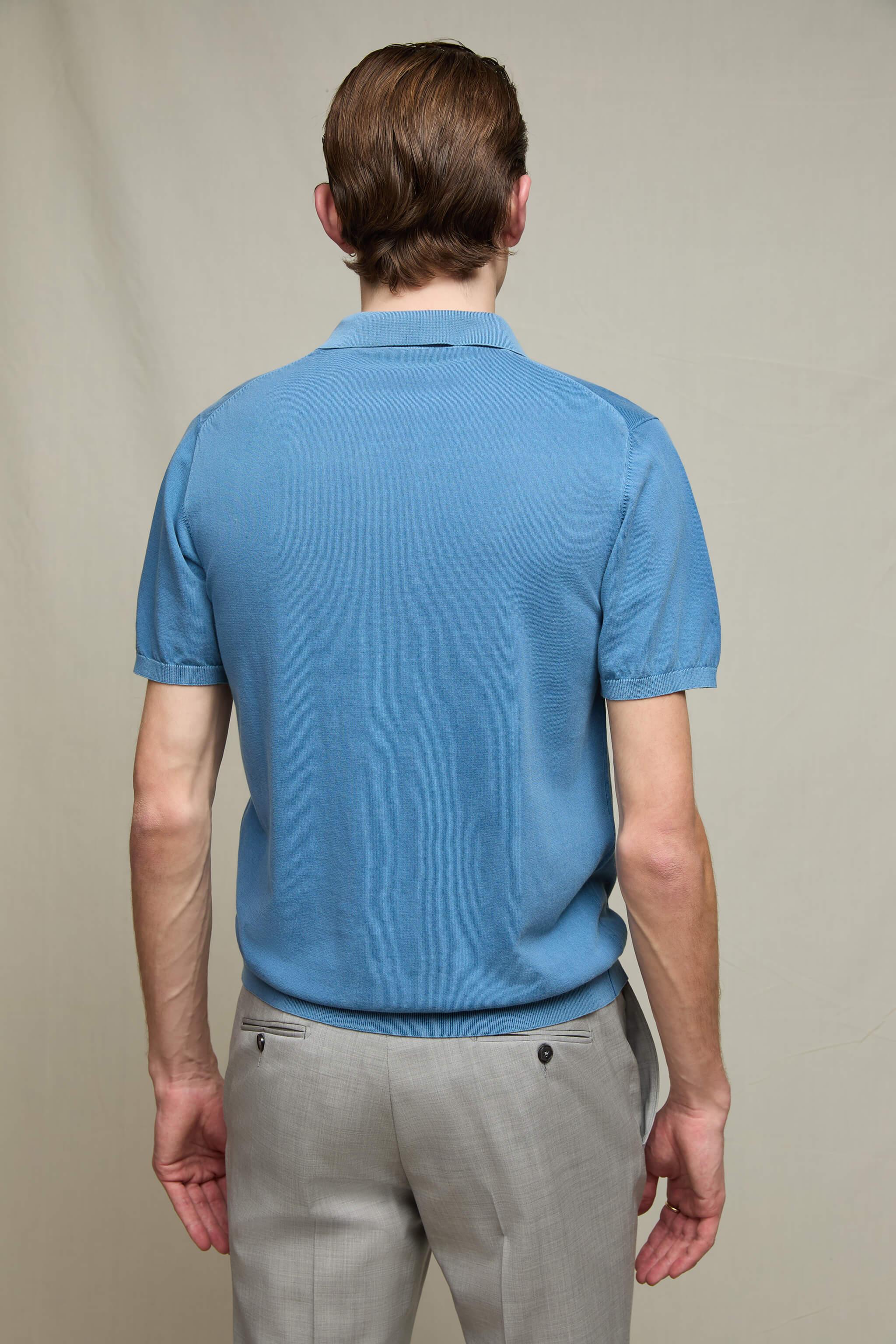Polo in maglia azzurro polvere - Image 3