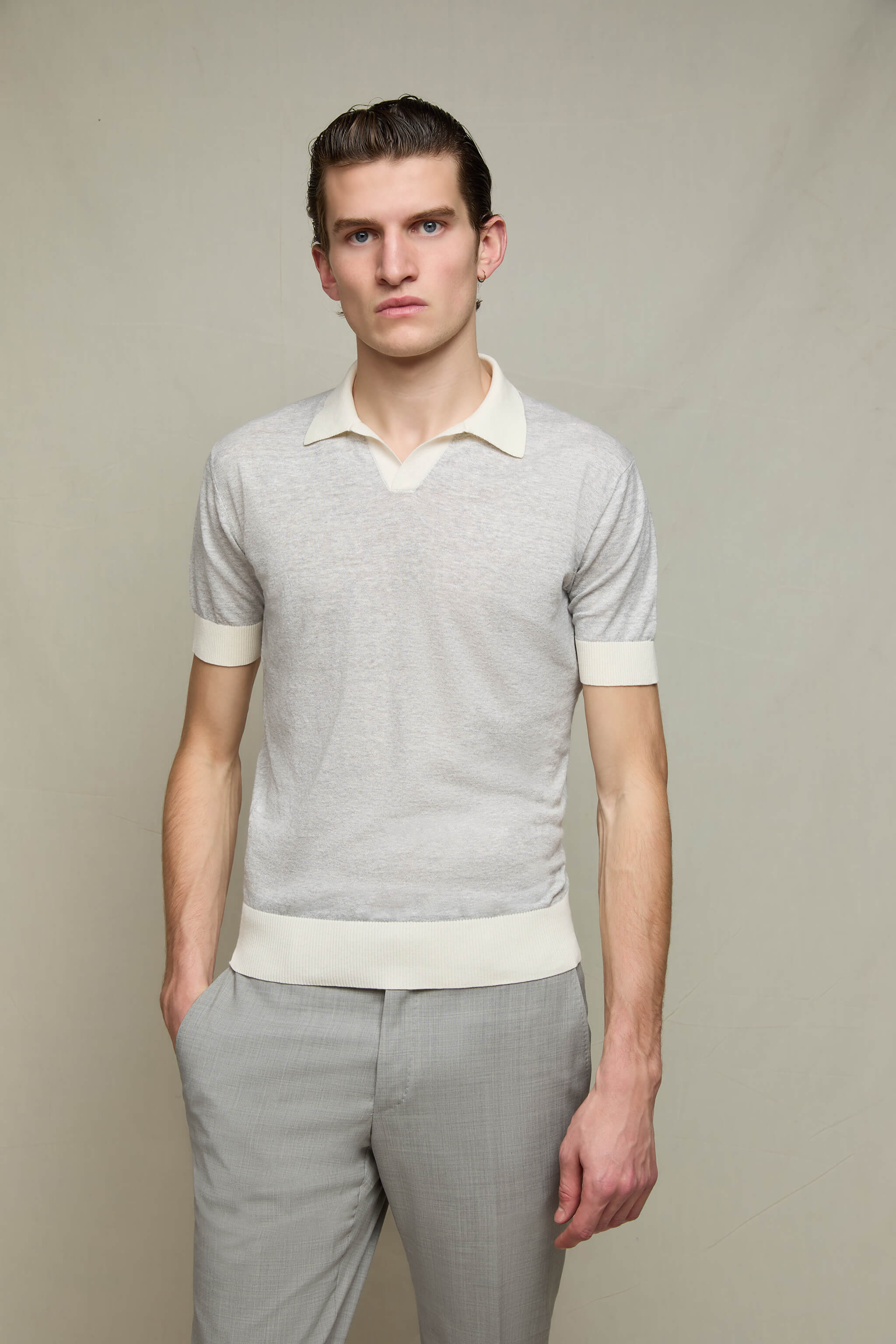 Polo manica corta grigio perla melange