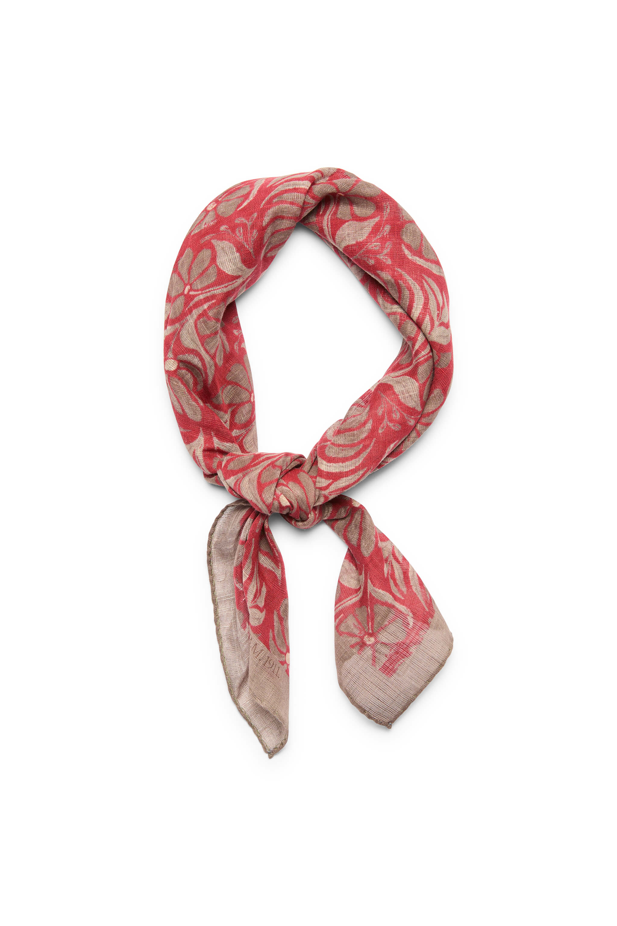 Foulard in cotone e lino fantasia botanica rosso - Image 2