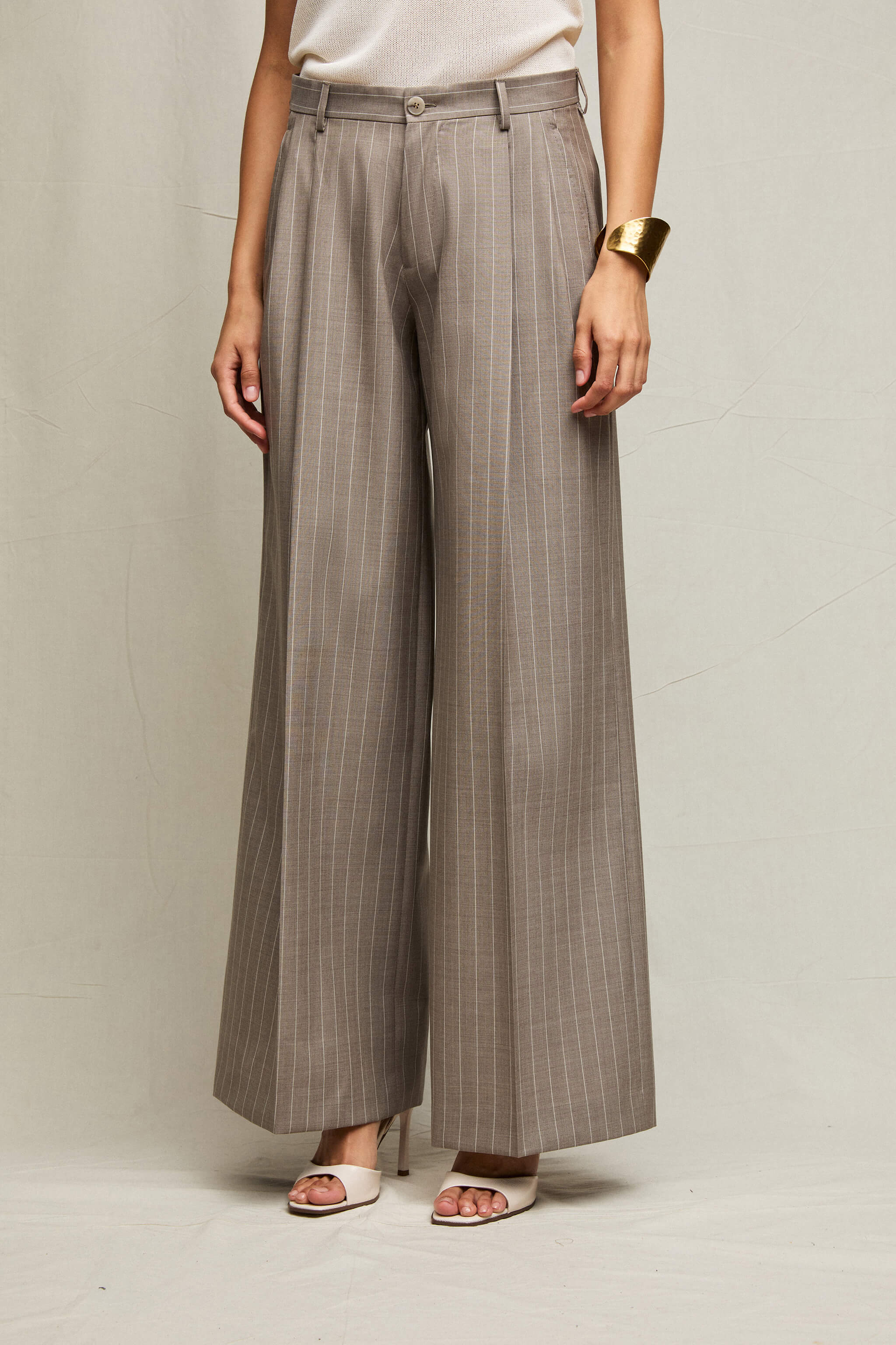 Pantalone Elisa ampio gessato tortora