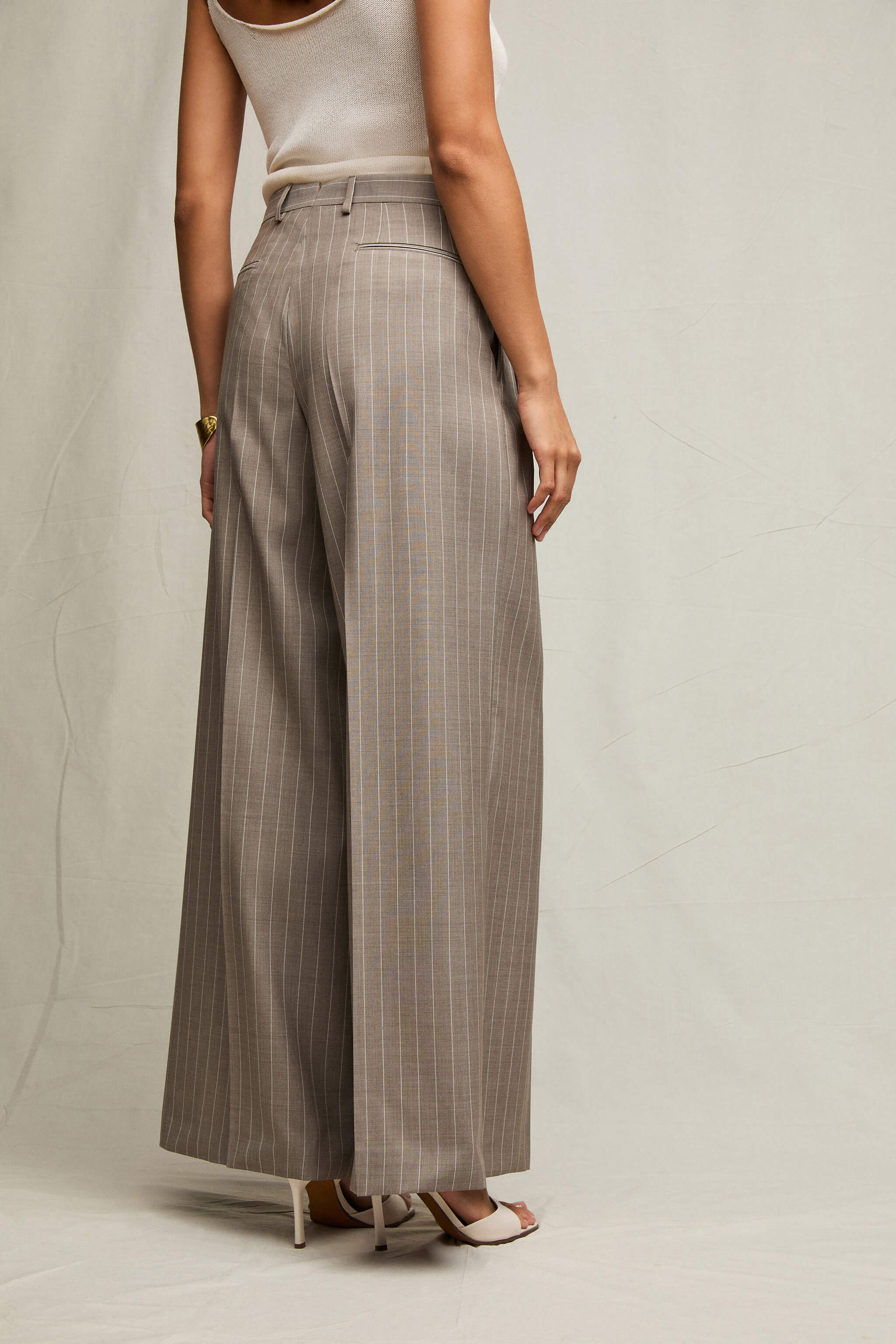 Pantalone Elisa ampio gessato tortora - Image 2