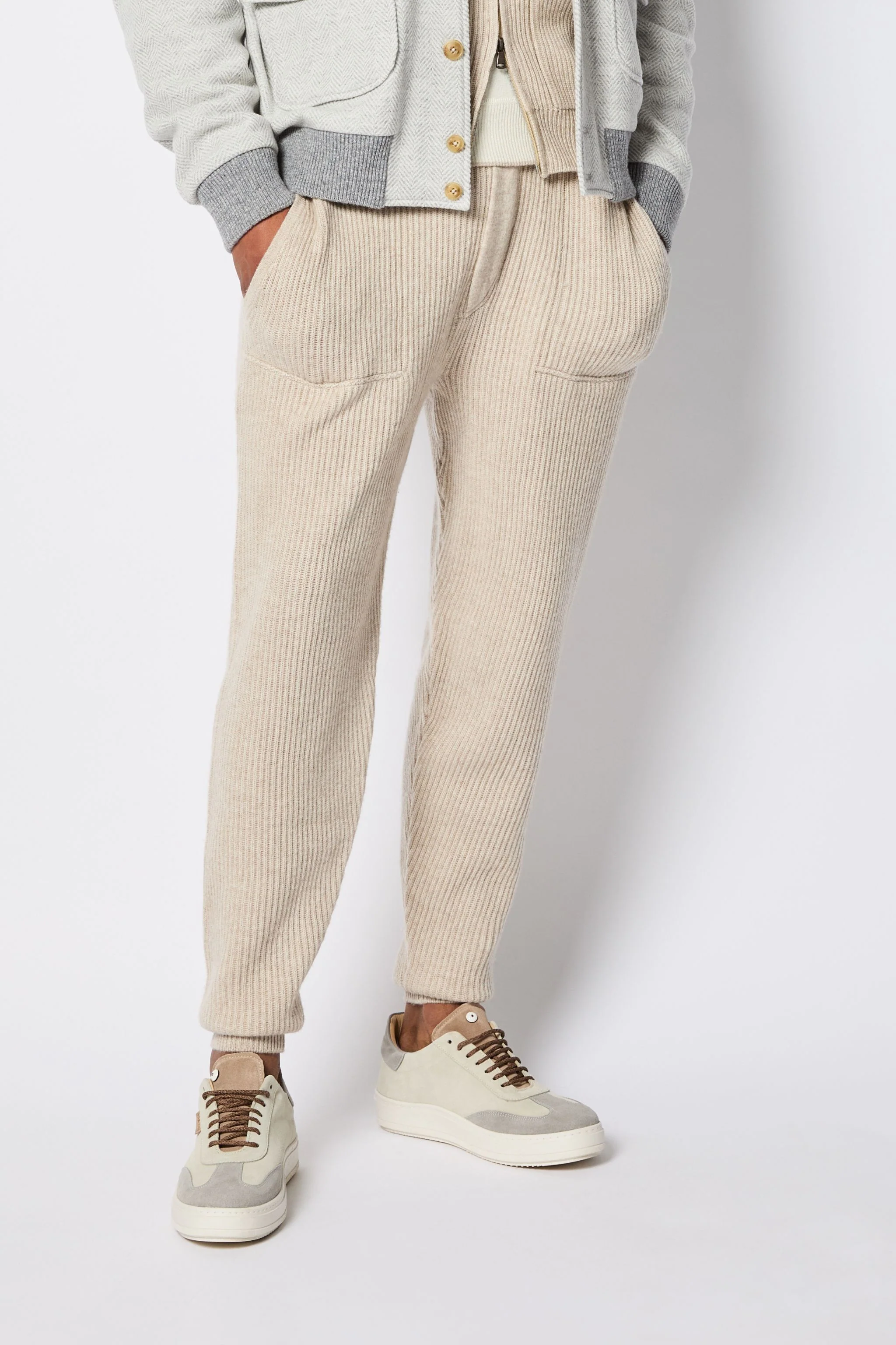 Pantalone in maglia in cashmere avorio
